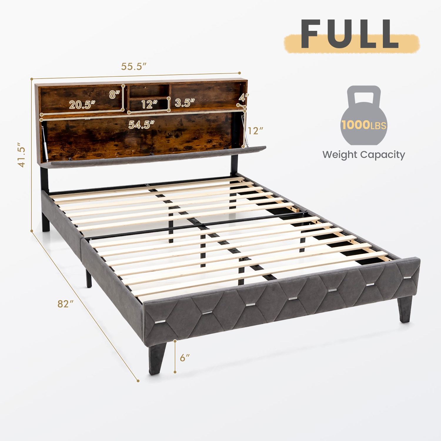 Costway Full/Queen Bed Frame Upholstered Platform Mattress Foundation with Storage Headboard