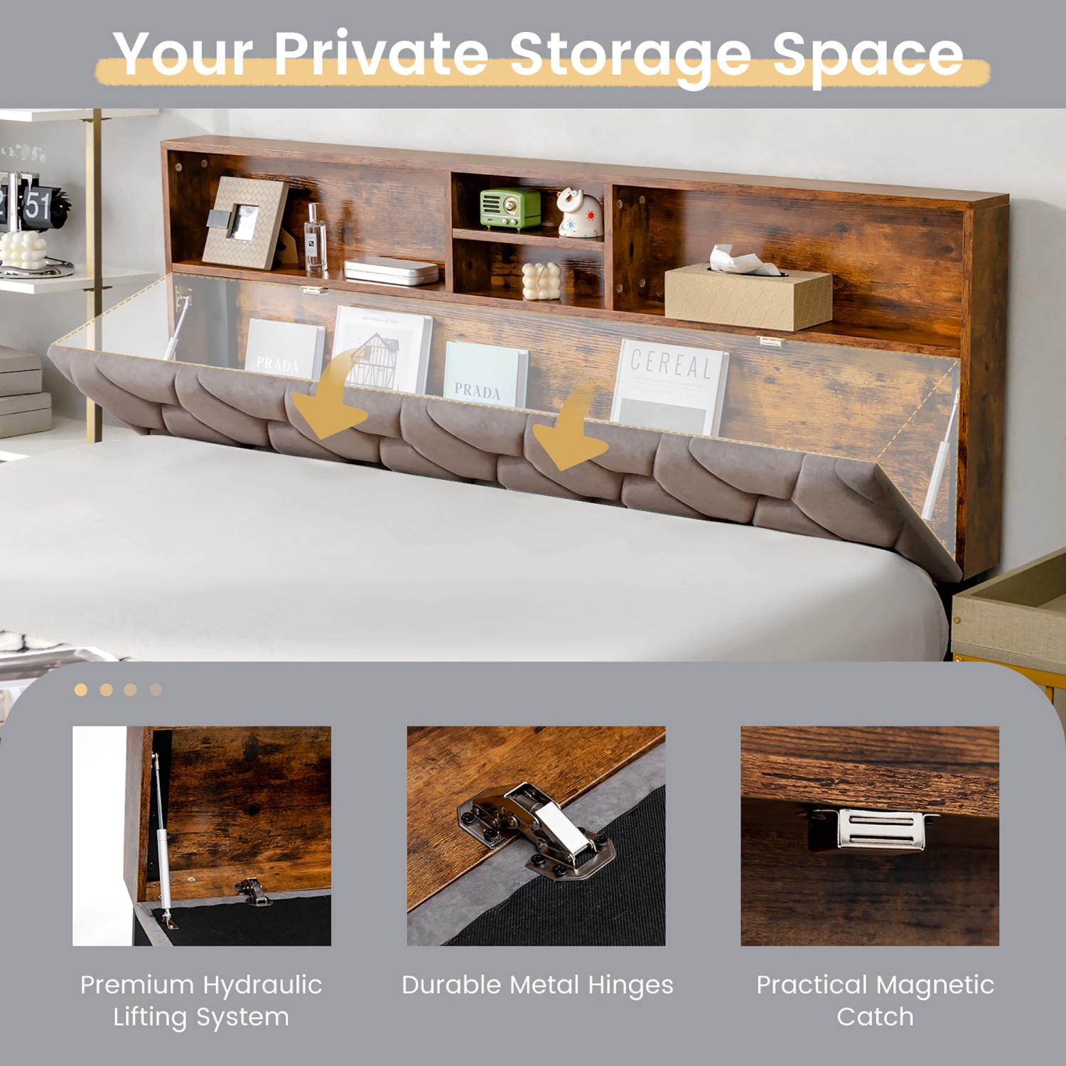 Costway Full/Queen Bed Frame Upholstered Platform Mattress Foundation with Storage Headboard