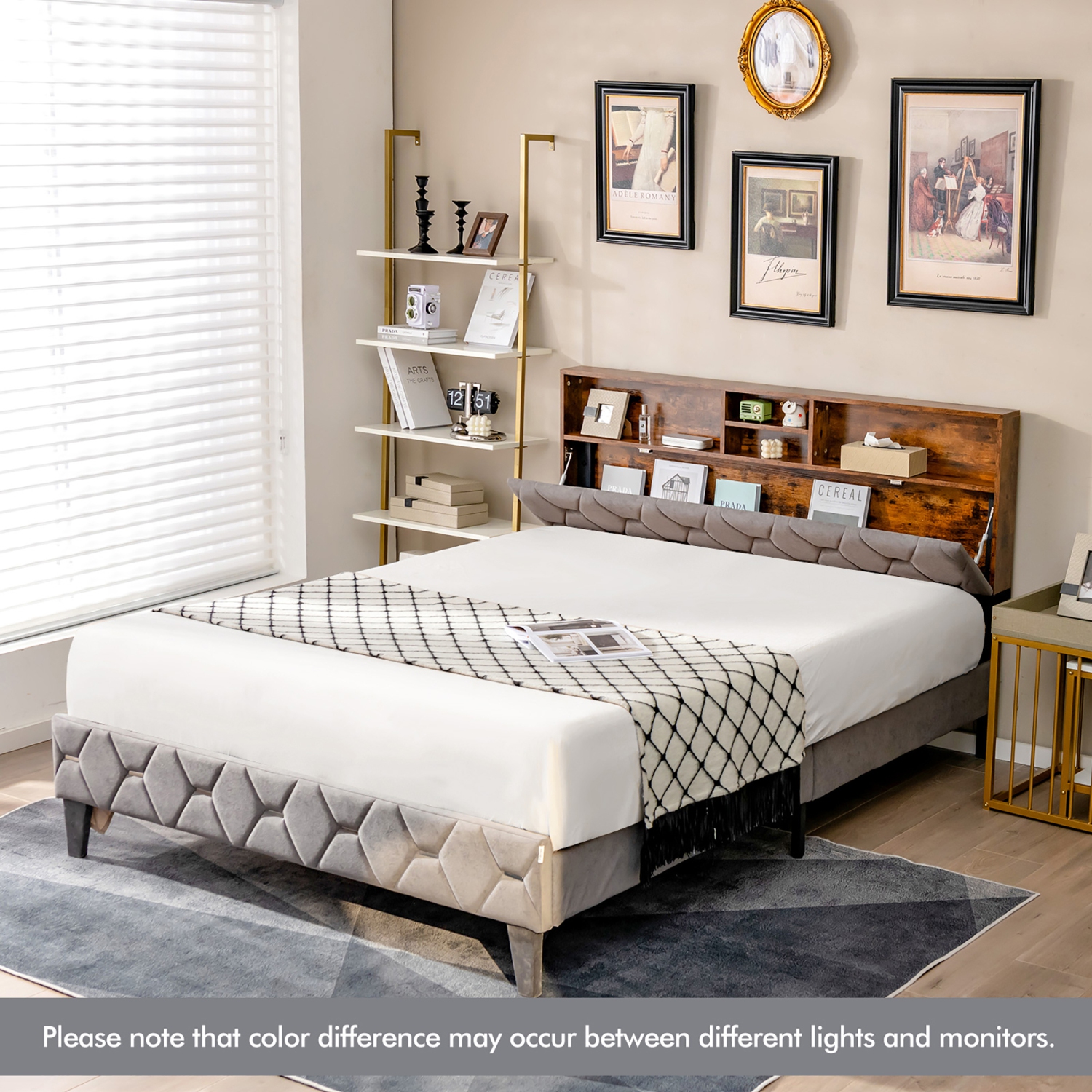Costway Full/Queen Bed Frame Upholstered Platform Mattress Foundation with Storage Headboard