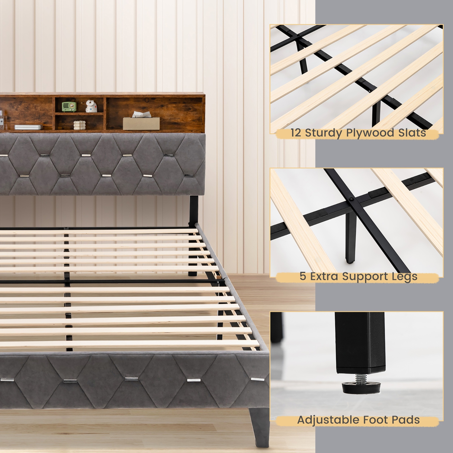 Costway Full/Queen Bed Frame Upholstered Platform Mattress Foundation with Storage Headboard