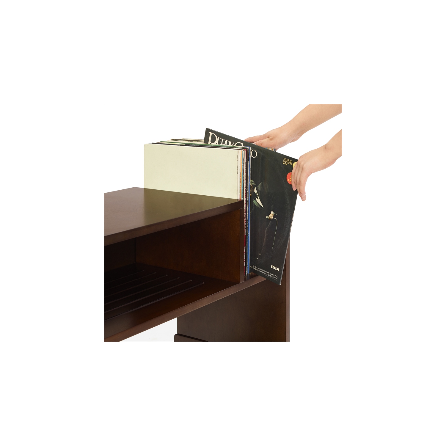 Crosley Furniture Portland Modern MDF Birch Veneer Turntable Stand in Dark Brown