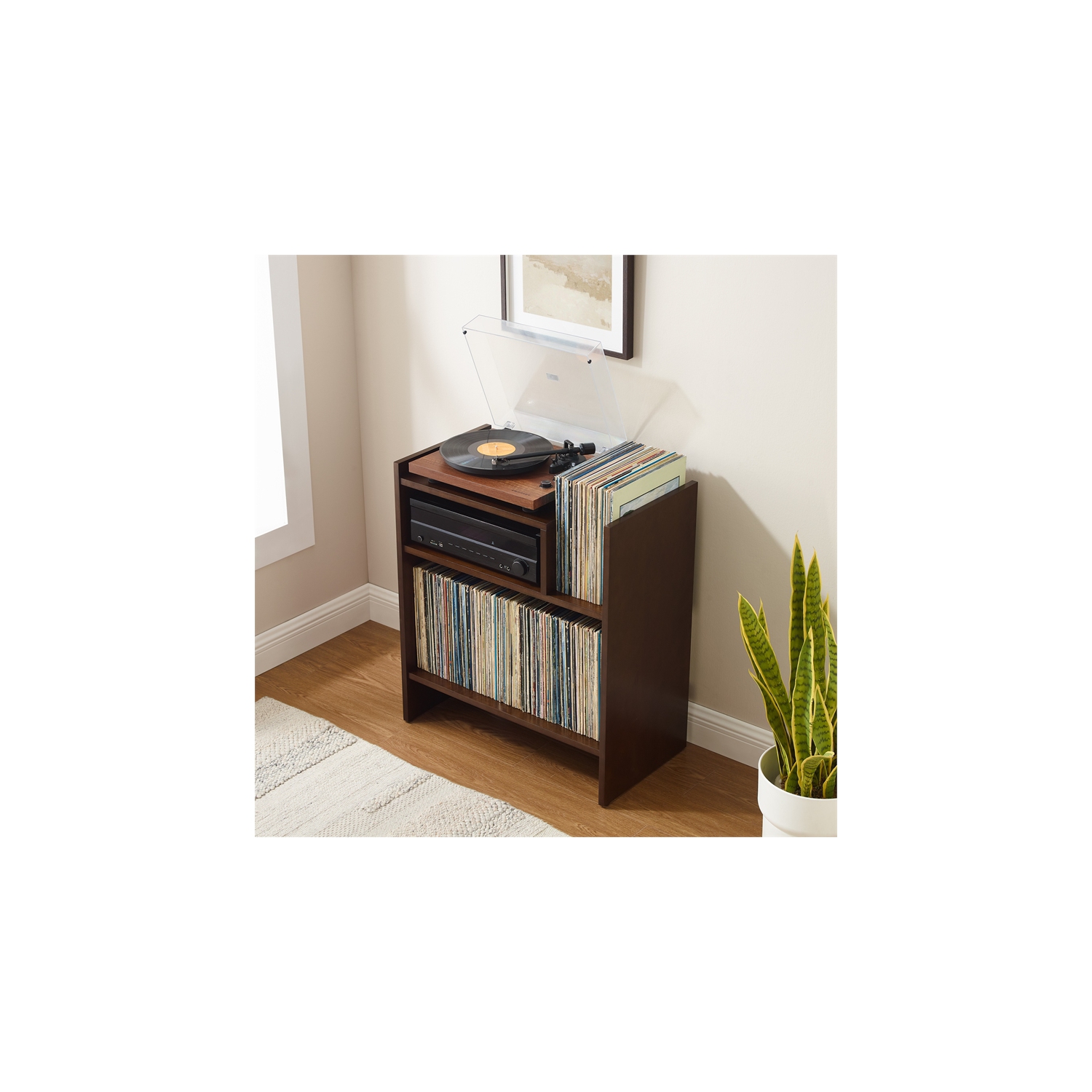 Crosley Furniture Portland Modern MDF Birch Veneer Turntable Stand in Dark Brown