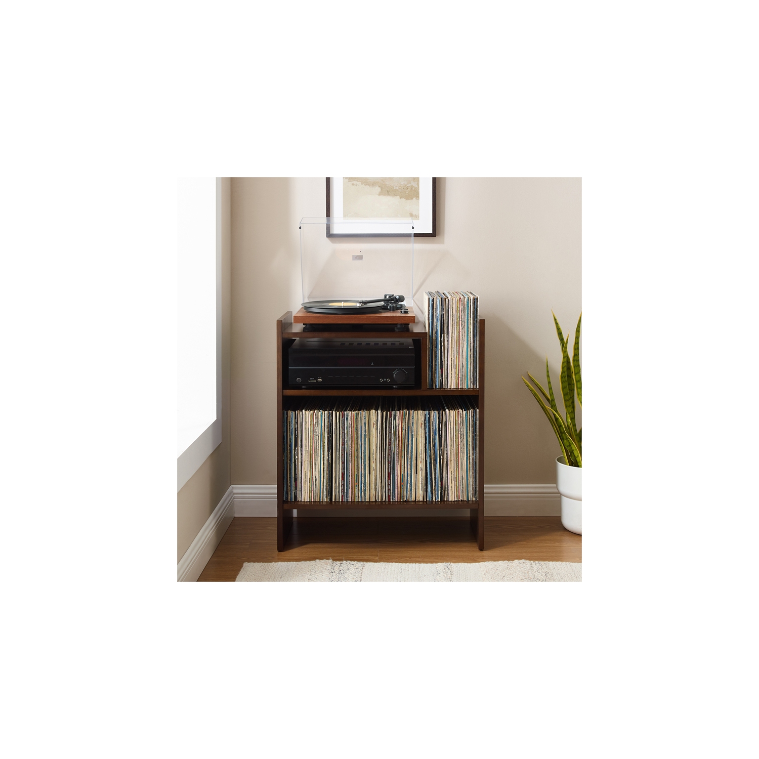 Crosley Furniture Portland Modern MDF Birch Veneer Turntable Stand in Dark Brown