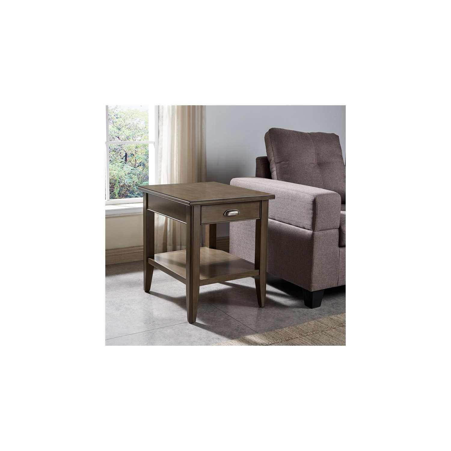 Leick Furniture Laurent 24"H End Table with Drawer and Display Shelf in Gray