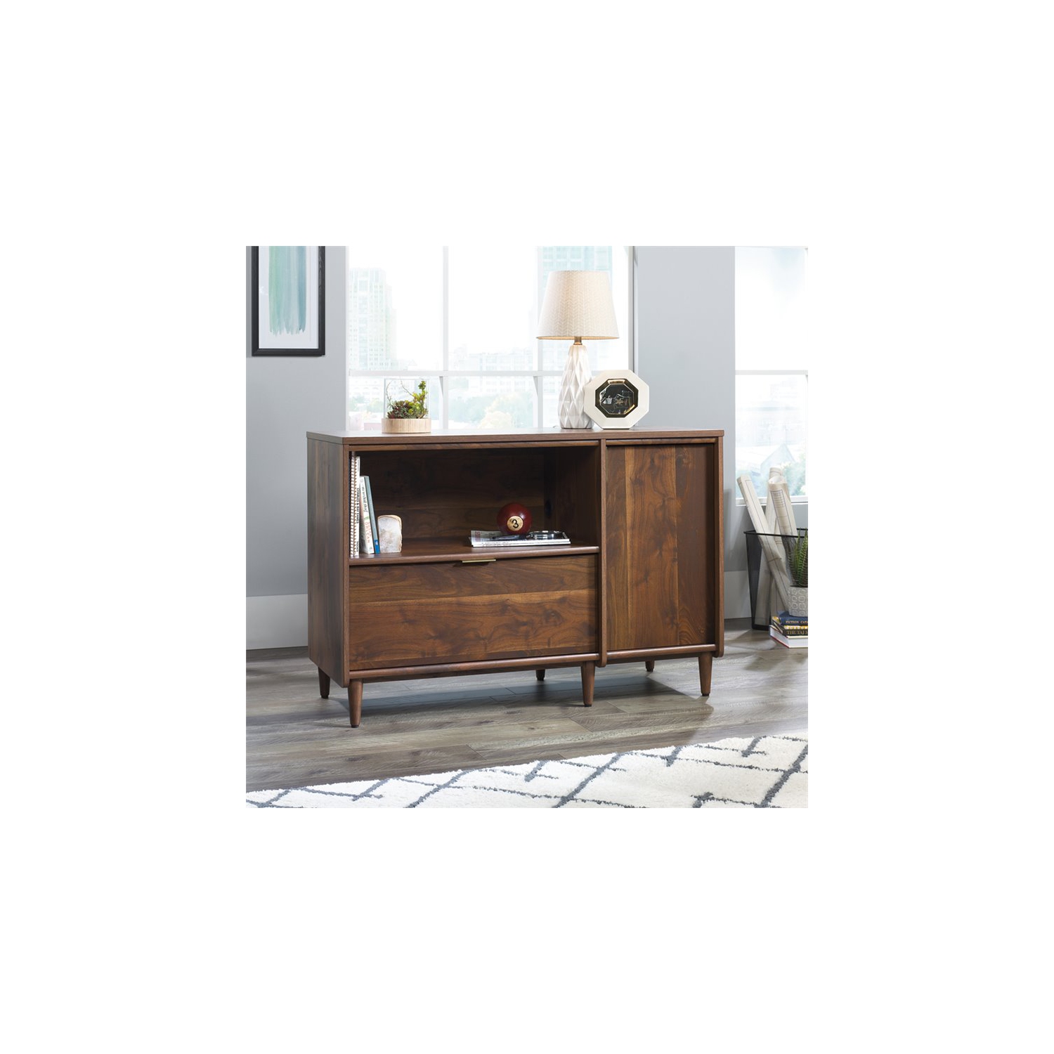 Sauder Clifford Place Storage Credenza in Grand Walnut