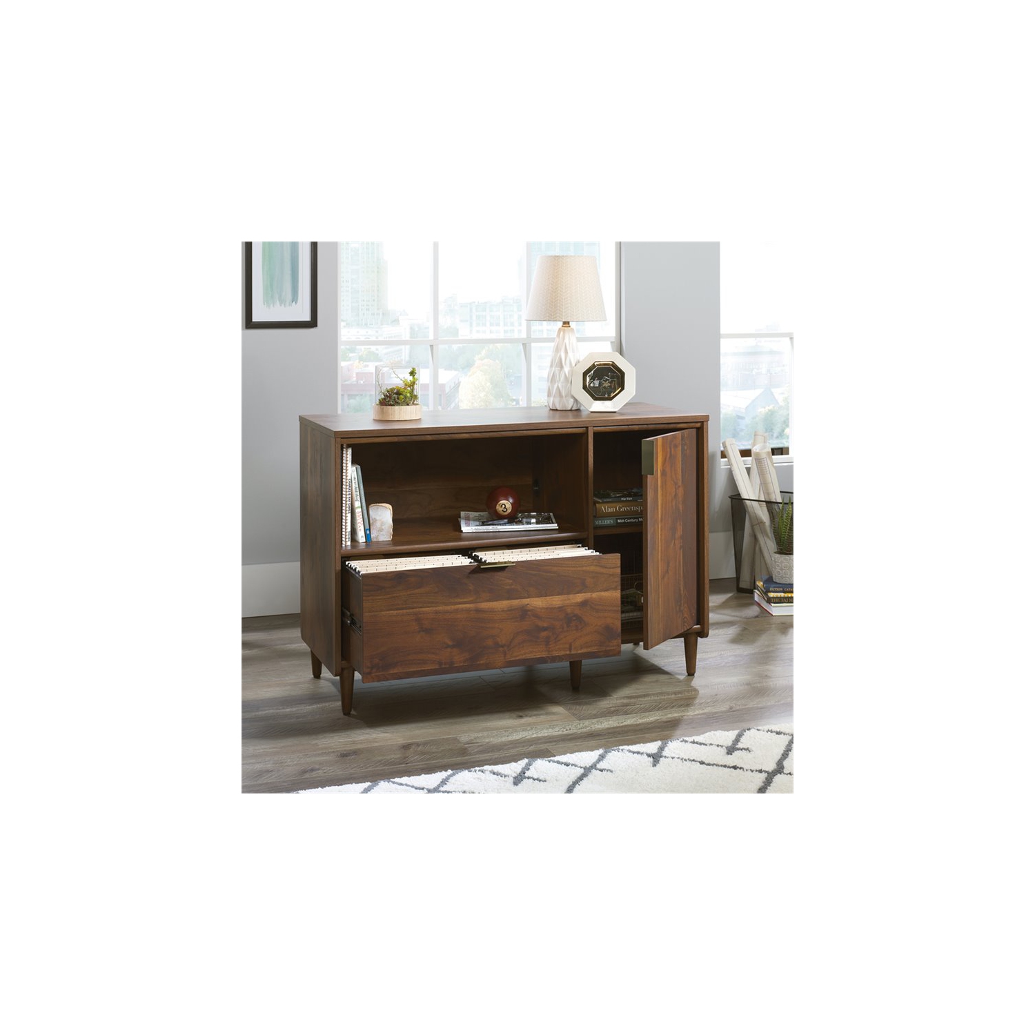 Sauder Clifford Place Storage Credenza in Grand Walnut