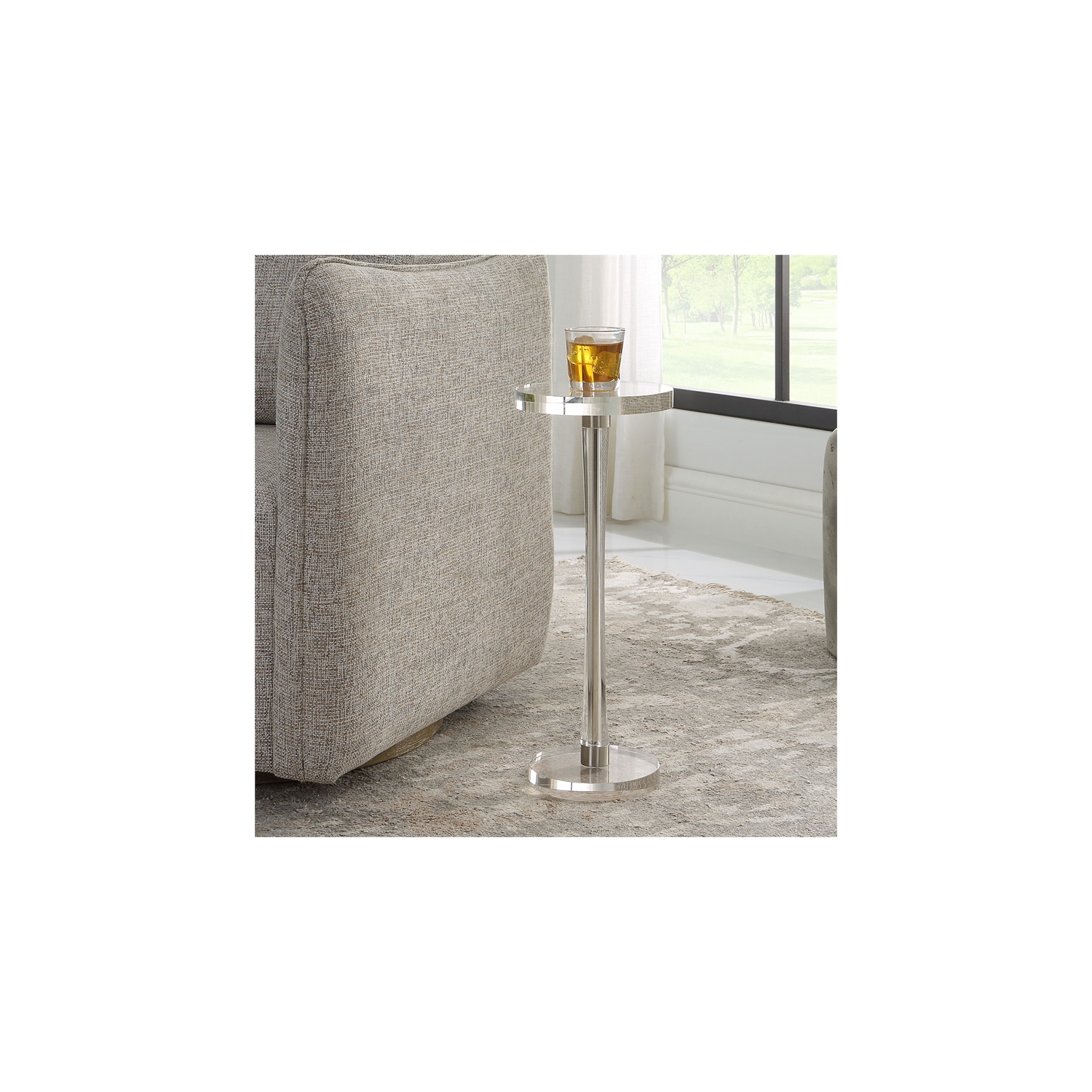 Uttermost Pria Contemporary Crystal and Metal Drink Table in Silver