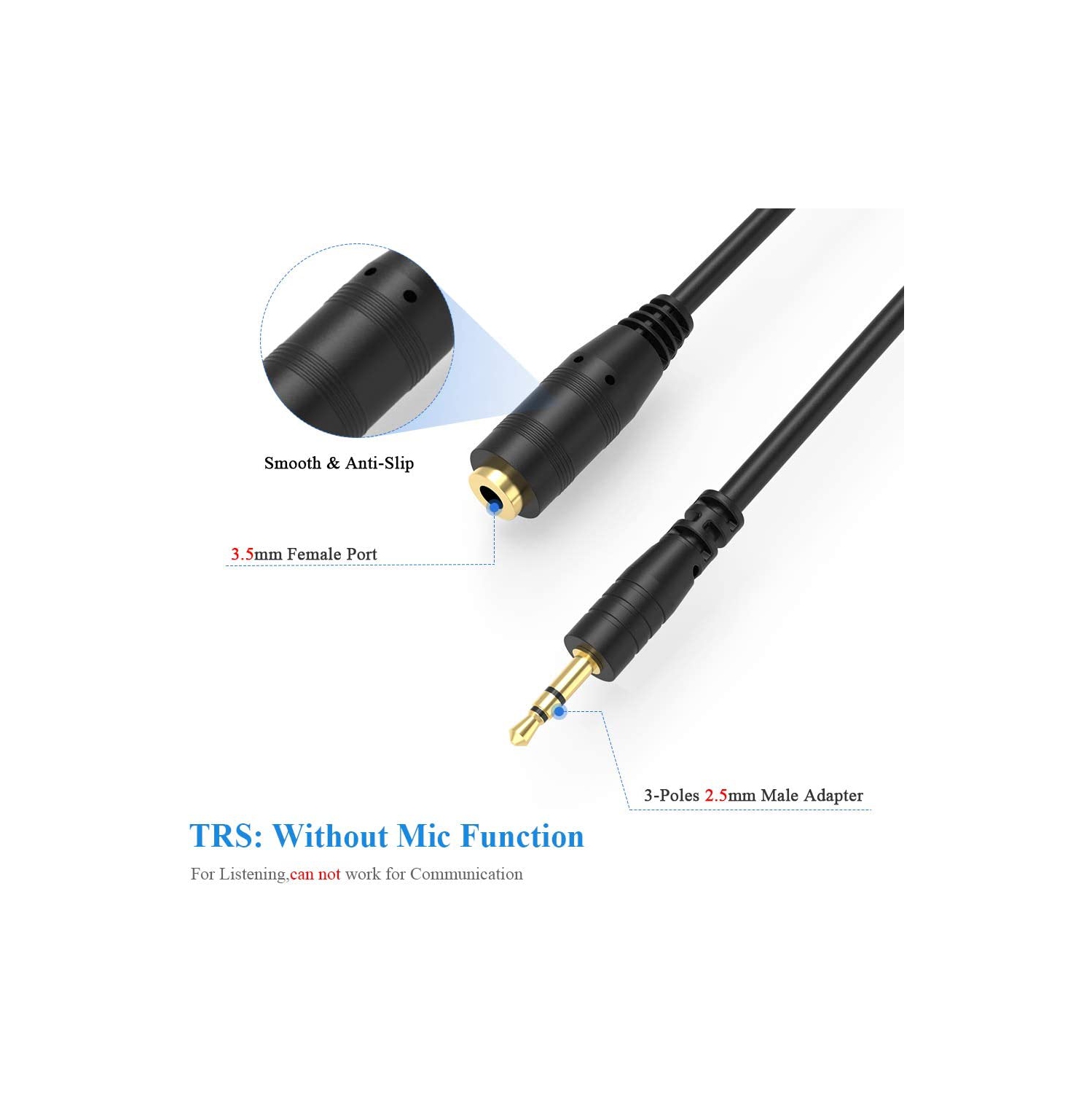 2.5mm Male to 3.5mm(1/8 inch) Female Stereo Audio Jack Adapter Cable for Headphone