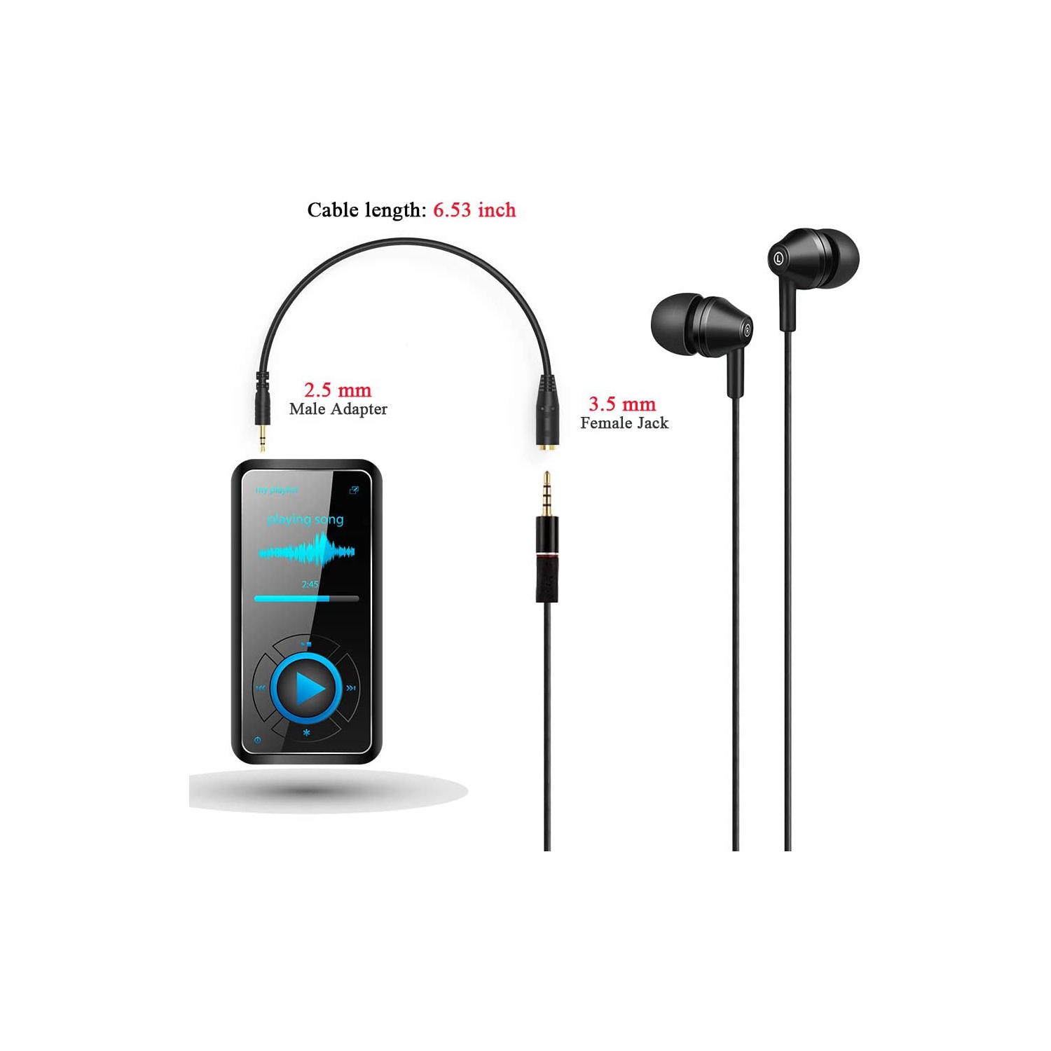 2.5mm Male to 3.5mm(1/8 inch) Female Stereo Audio Jack Adapter Cable for Headphone