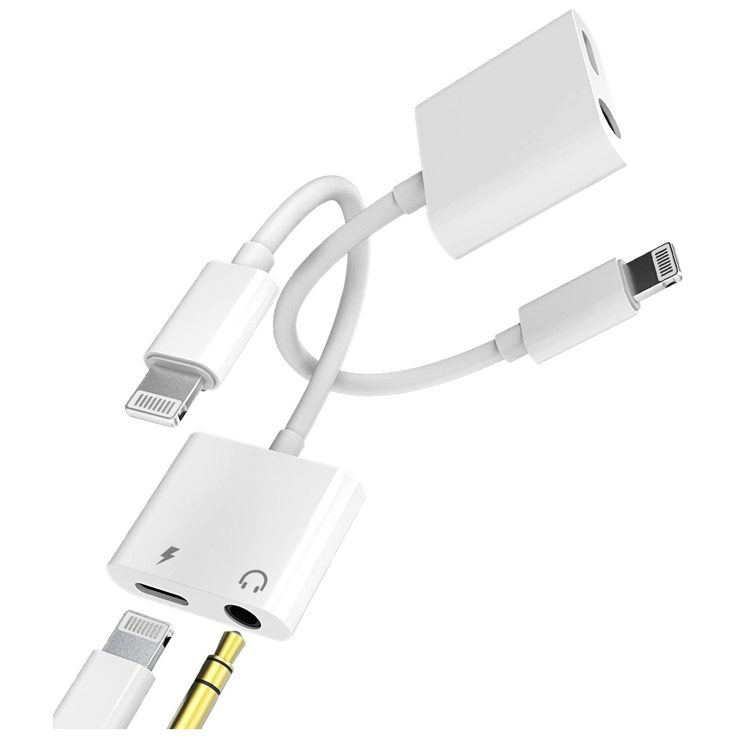 Iphone AUX Adapter for Headphone Jack Cable(2pack)2 in 1 Lightning to 3.5mm Splitter Dongle Charger Audio Cord