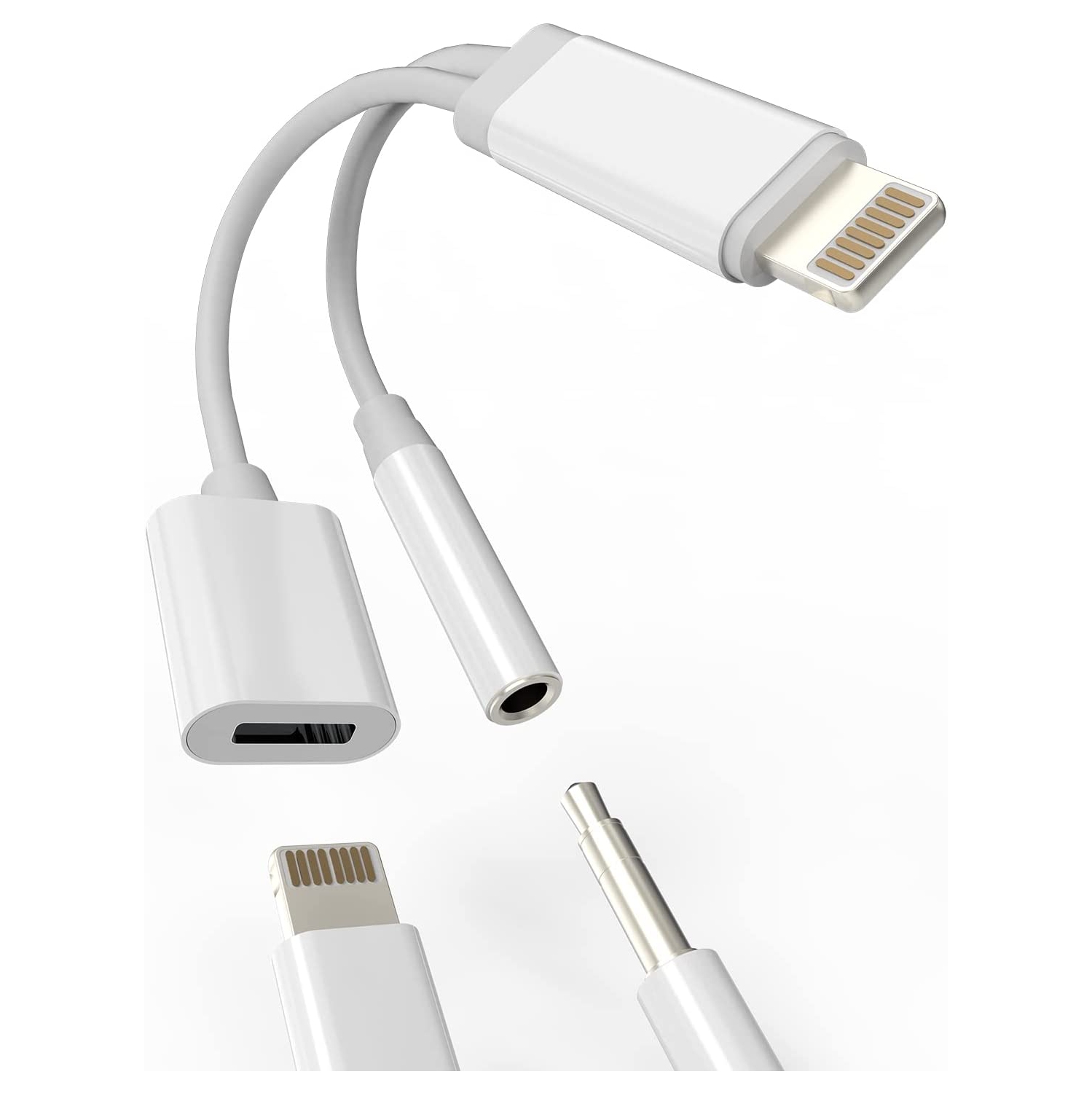 Iphone AUX Adapter for Headphone Jack Cable Lightning to 3.5mm Splitter Apple Dongle Charger Cord MFI Certified Audio(2
