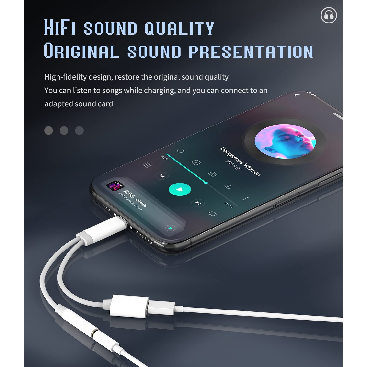 Iphone AUX Adapter for Headphone Jack Cable Lightning to 3.5mm Splitter Apple Dongle Charger Cord MFI Certified Audio(2