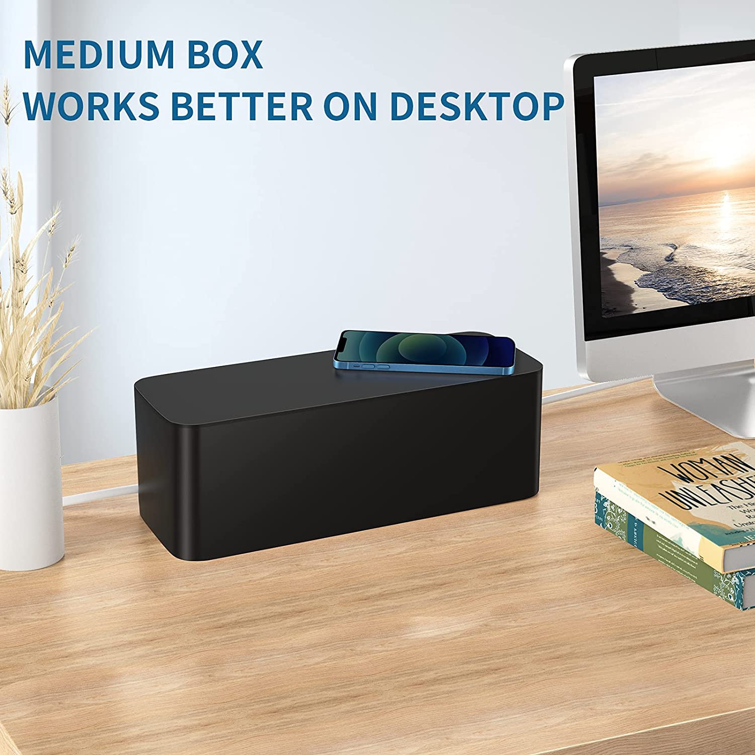 Cable Management Box, 2 Pack Cable Organizer Box, Large and Medium Size Cord Box, Cord Hider Box to Hide Surge