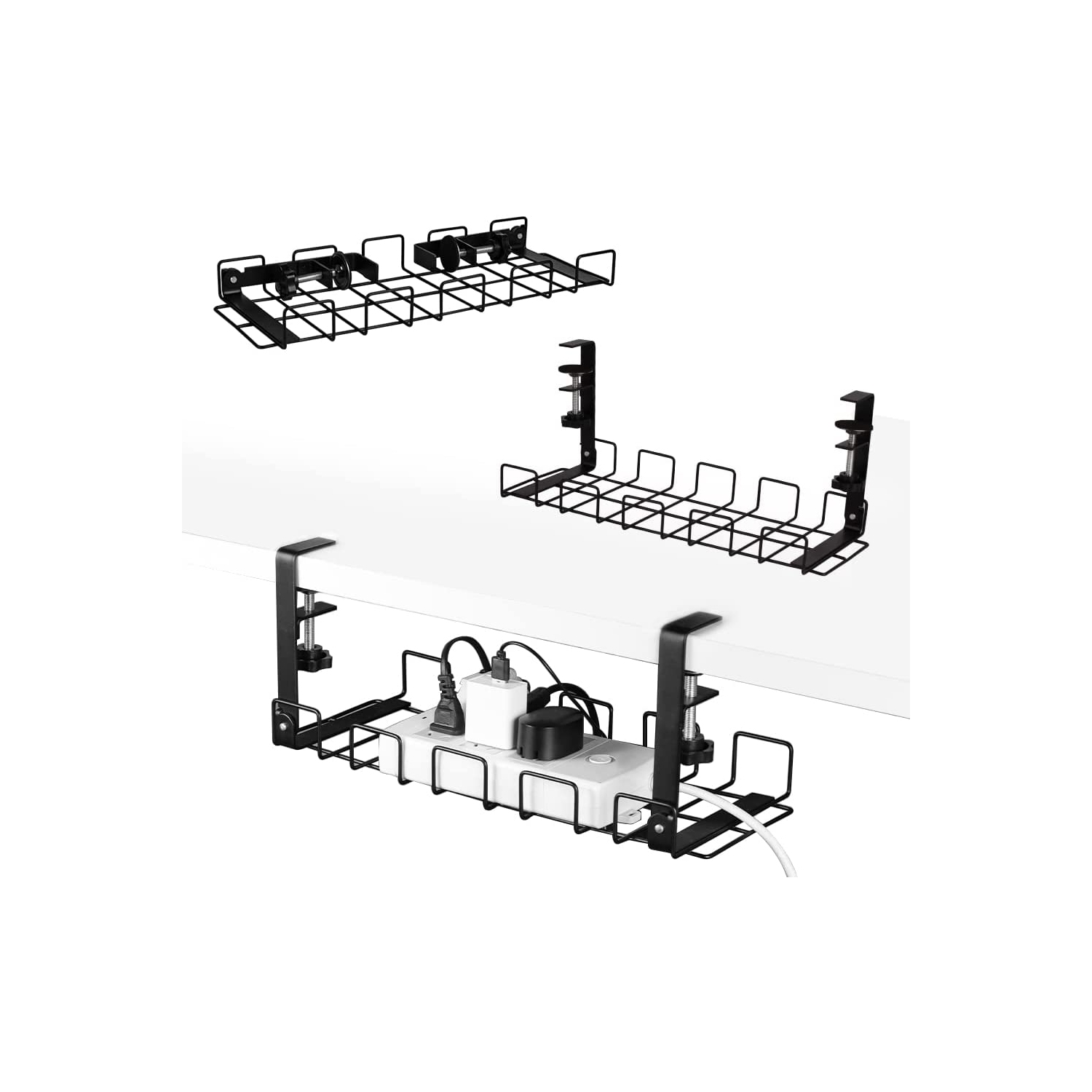 Range-câbles sous le bureau 2 paquets, 40 cm passe-fils sous le bureau pour gestion des câbles Câble métallique