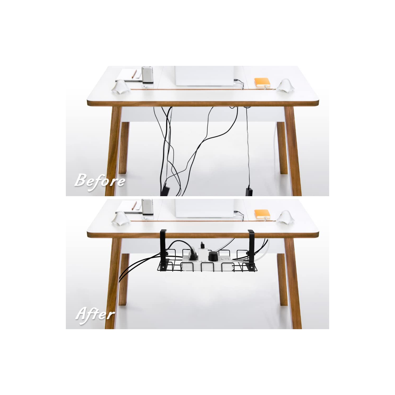 Range-câbles sous le bureau 2 paquets, 40 cm passe-fils sous le bureau pour gestion des câbles Câble métallique