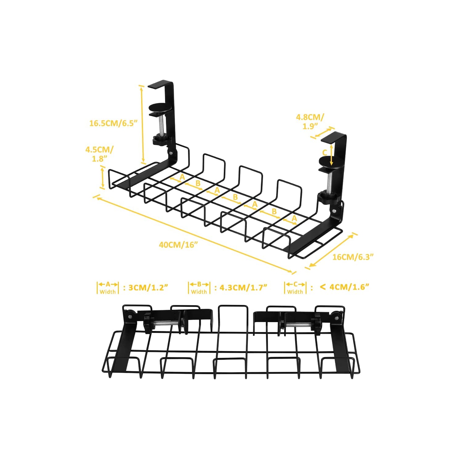 Range-câbles sous le bureau 2 paquets, 40 cm passe-fils sous le bureau pour gestion des câbles Câble métallique