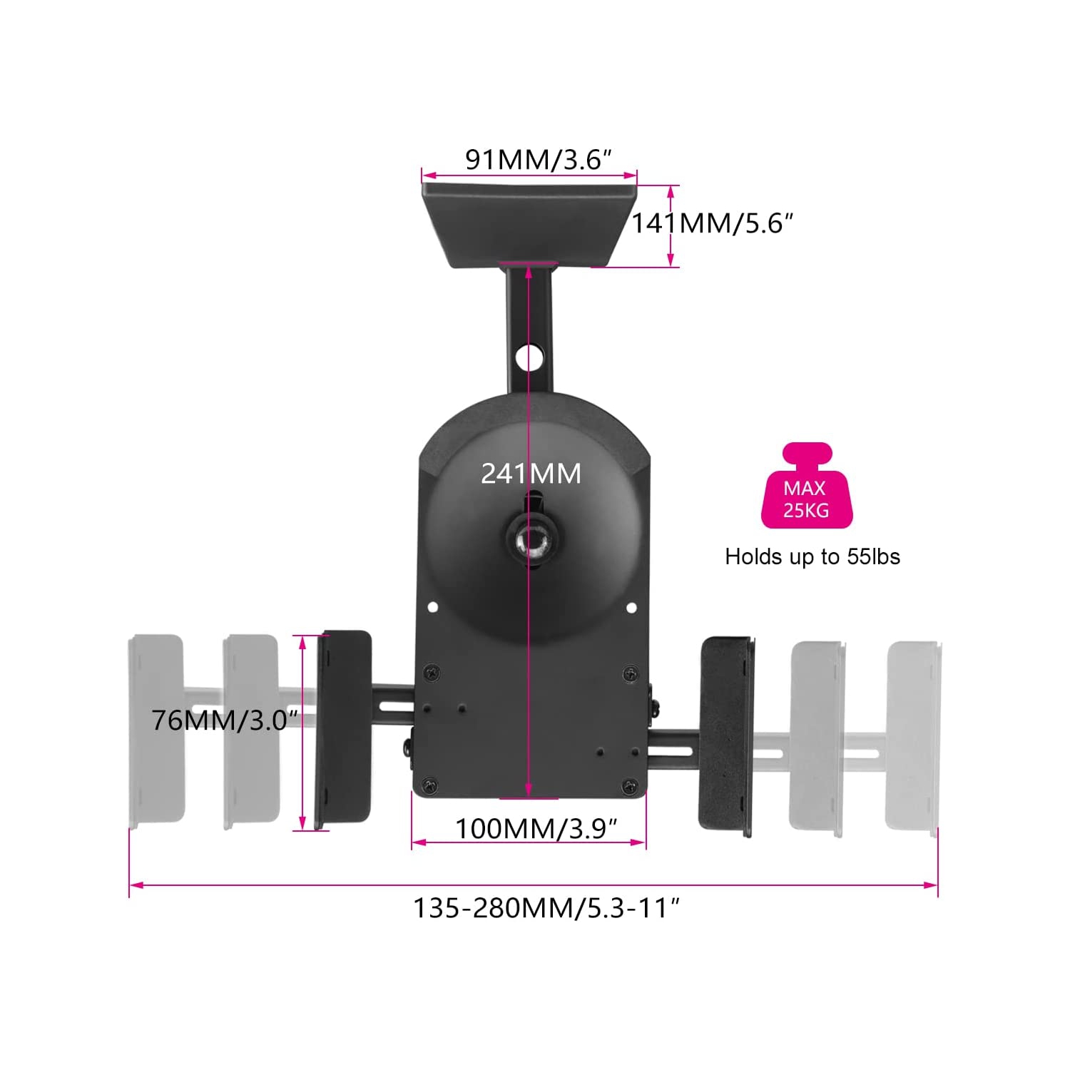 Support de fixation murale pour haut-parleurs d’étagère à pince latérale double pour haut-parleurs ambiophoniques, peut tenir jusqu’à 55 po