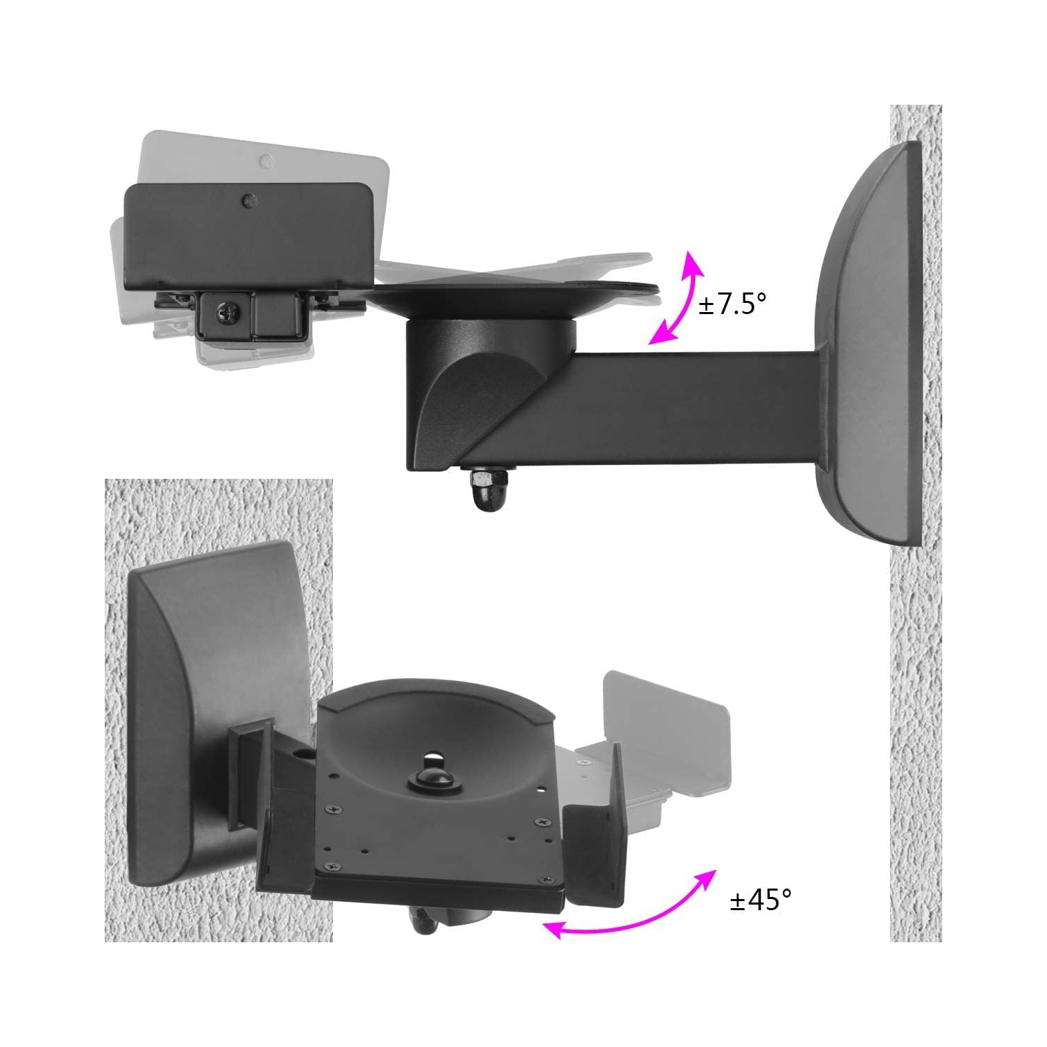 Support de fixation murale pour haut-parleurs d’étagère à pince latérale double pour haut-parleurs ambiophoniques, peut tenir jusqu’à 55 po