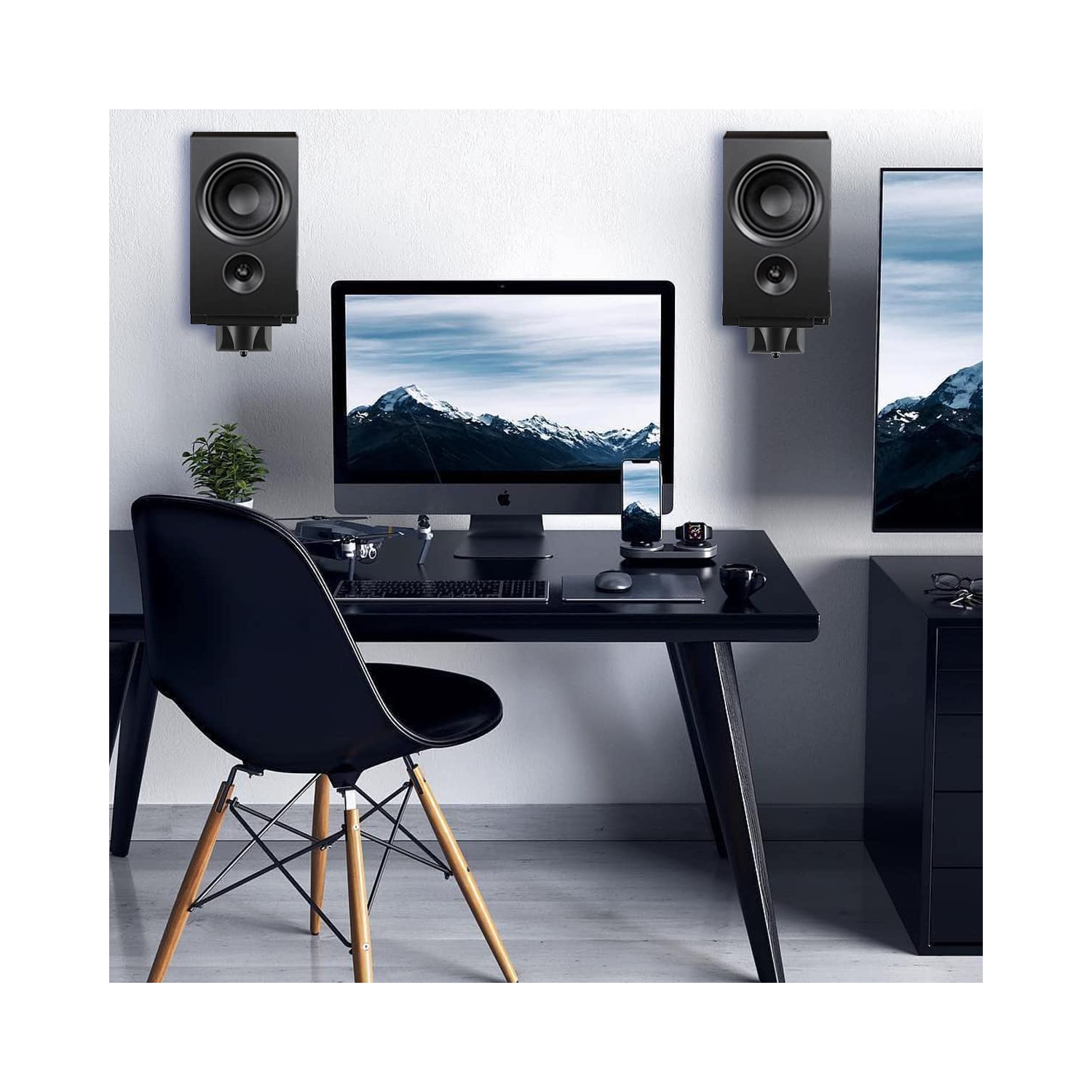 Support de fixation murale pour haut-parleurs d’étagère à pince latérale double pour haut-parleurs ambiophoniques, peut tenir jusqu’à 55 po