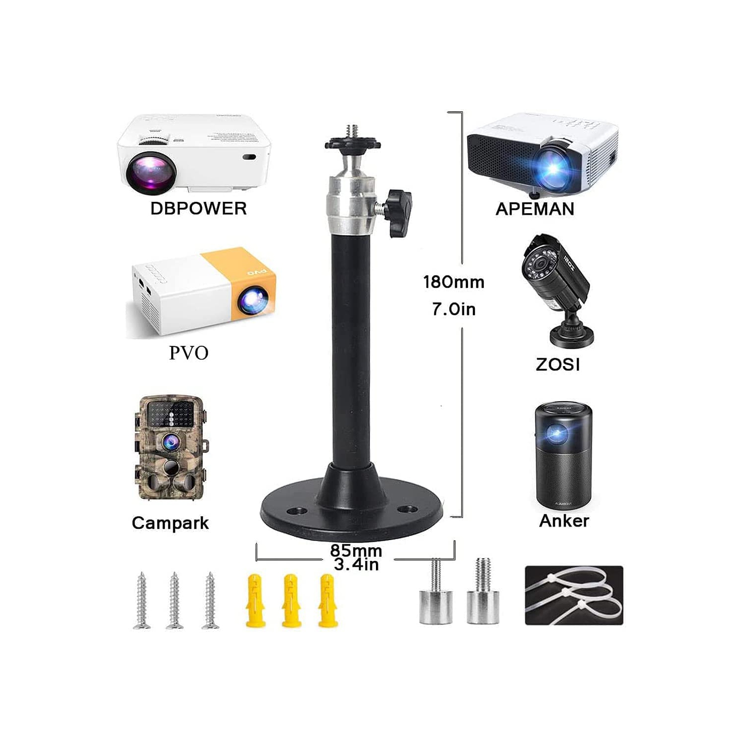 Universal Ceiling Projector Mount Hanger Mini Projector Wall Mount 360° Rotatable Head Projector Ceiling Mount