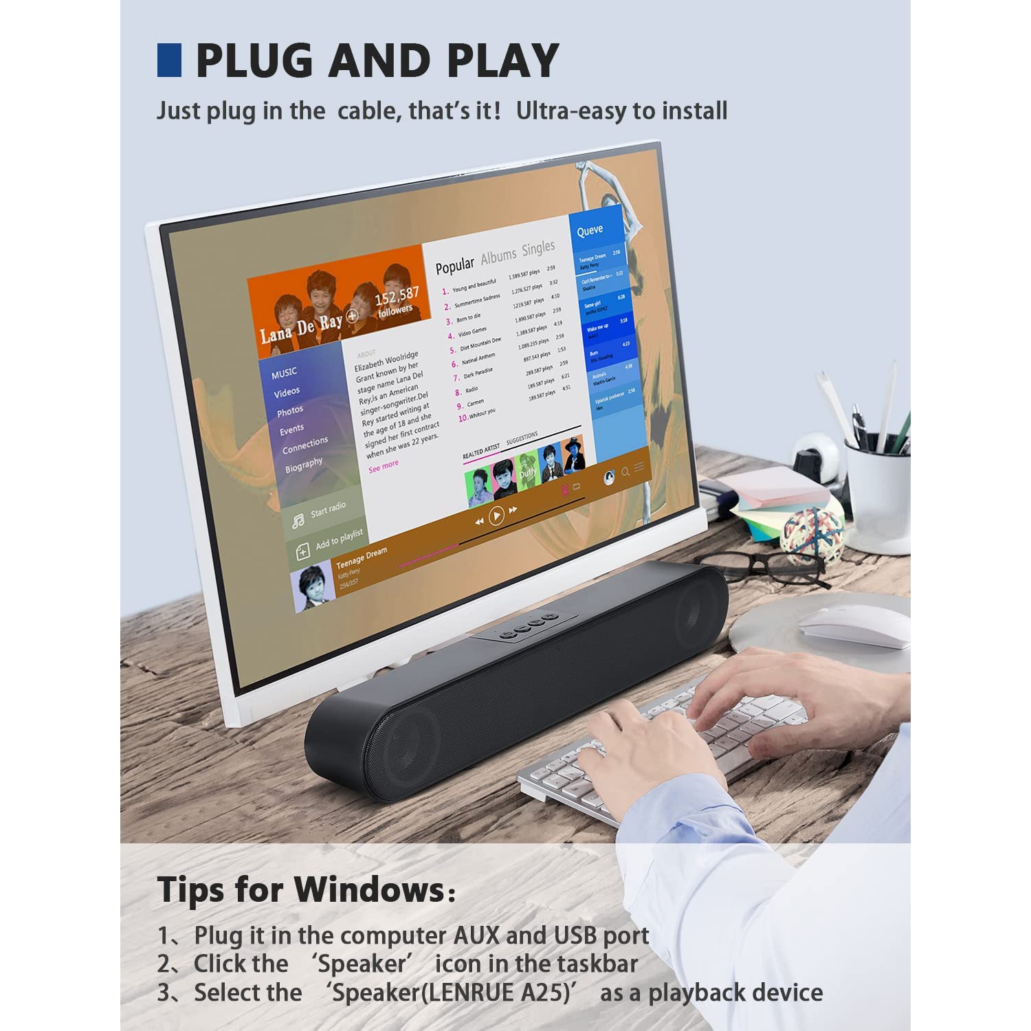 Upgraded Computer Speakers, 59 ins Ultra Long Cable, 10W Stereo Sound, USB Powered PC Speakers for Desktop