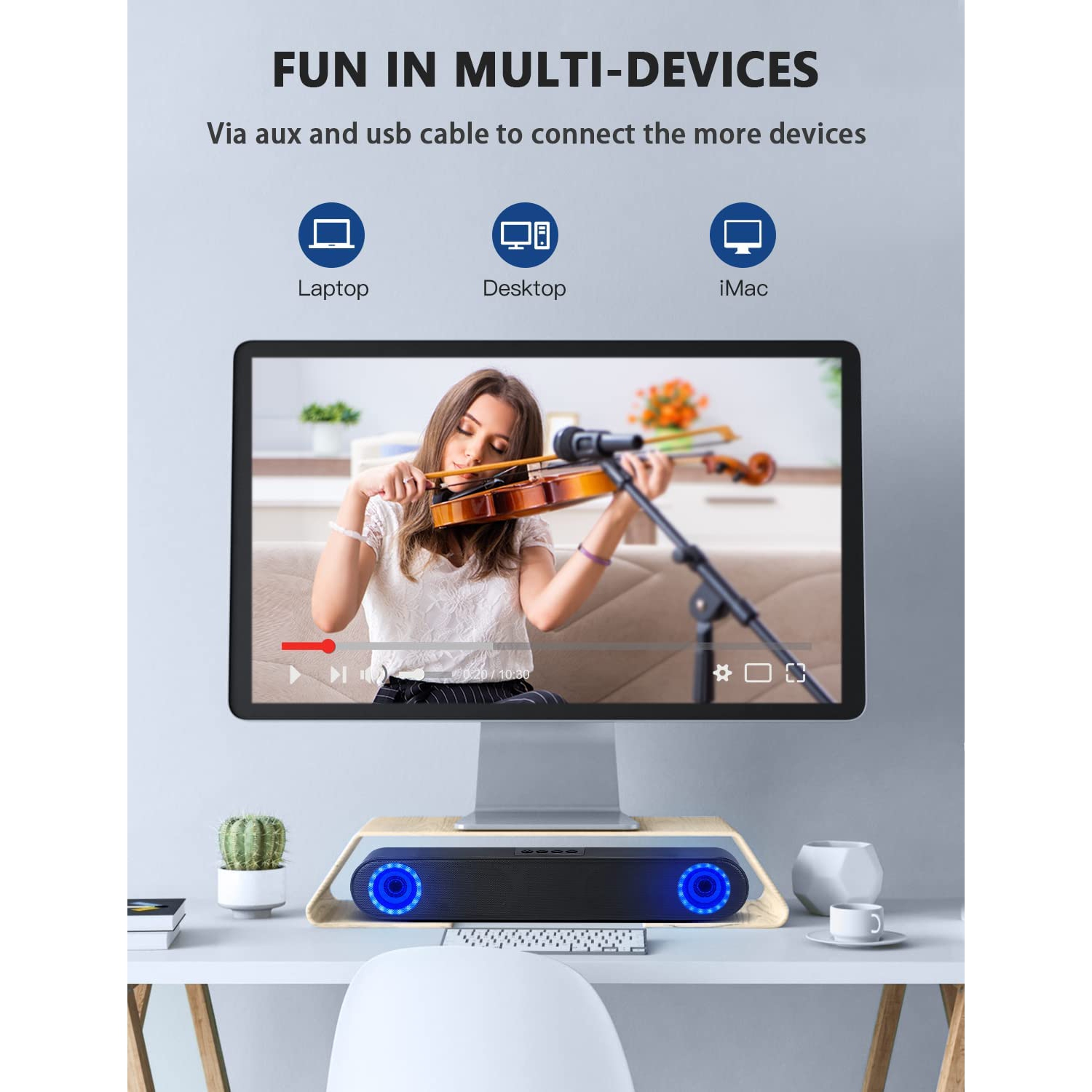 Upgraded Computer Speakers, 59 ins Ultra Long Cable, 10W Stereo Sound, USB Powered PC Speakers for Desktop