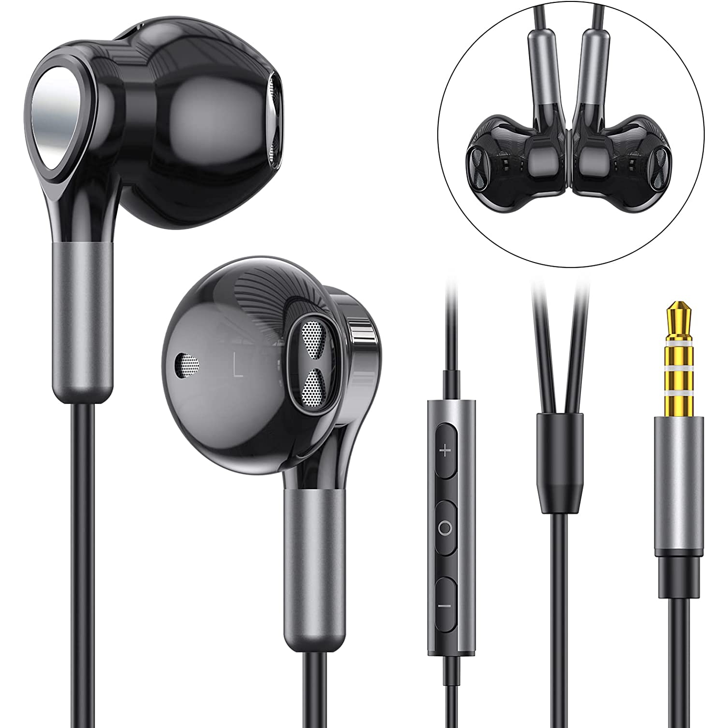 Wired Headphones with Microphone, 3.5mm Wired Earbuds HiFi Stereo Earphones in-Ear Headphones with Mic Built-in Volume