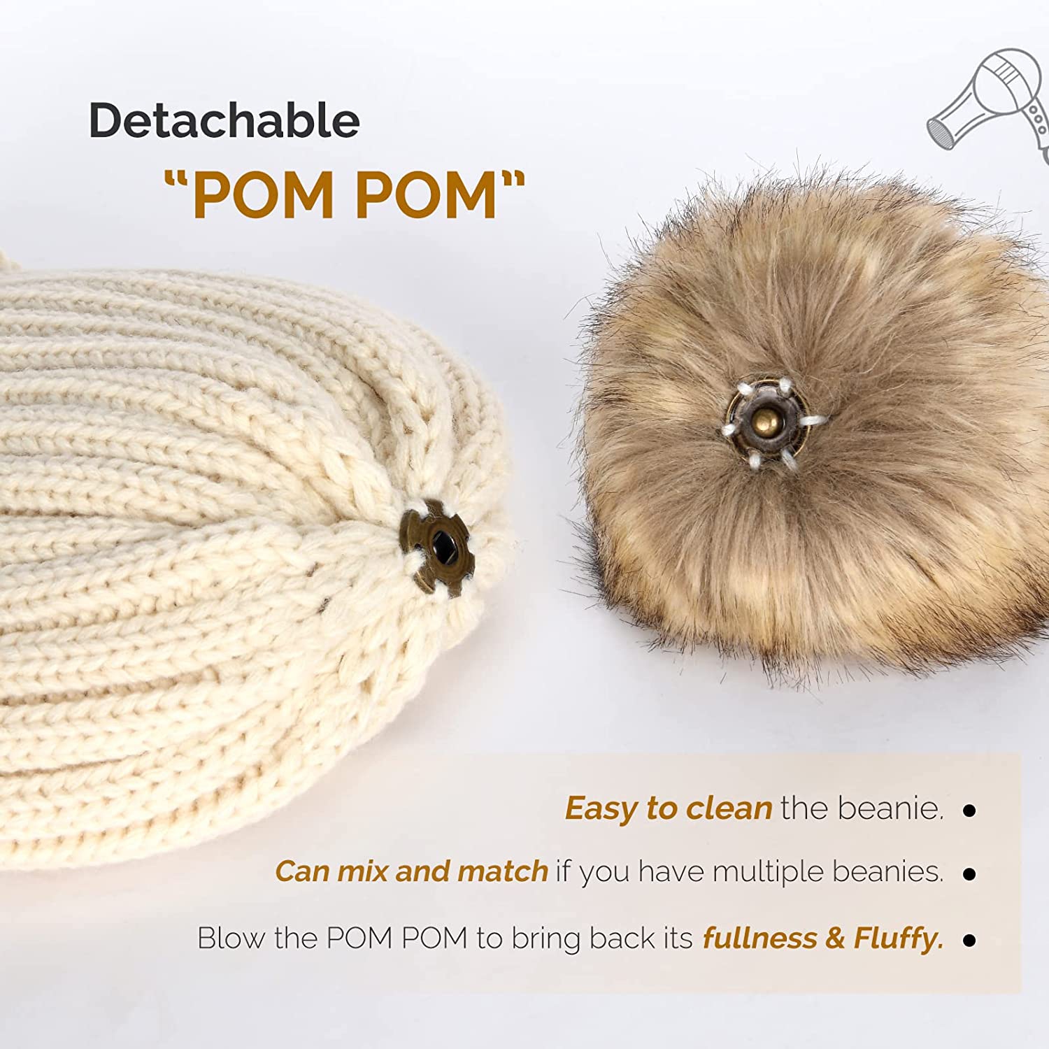 Tuque tricot d'hiver pour femmes avec revers en similifourrure molletonné pour femmes