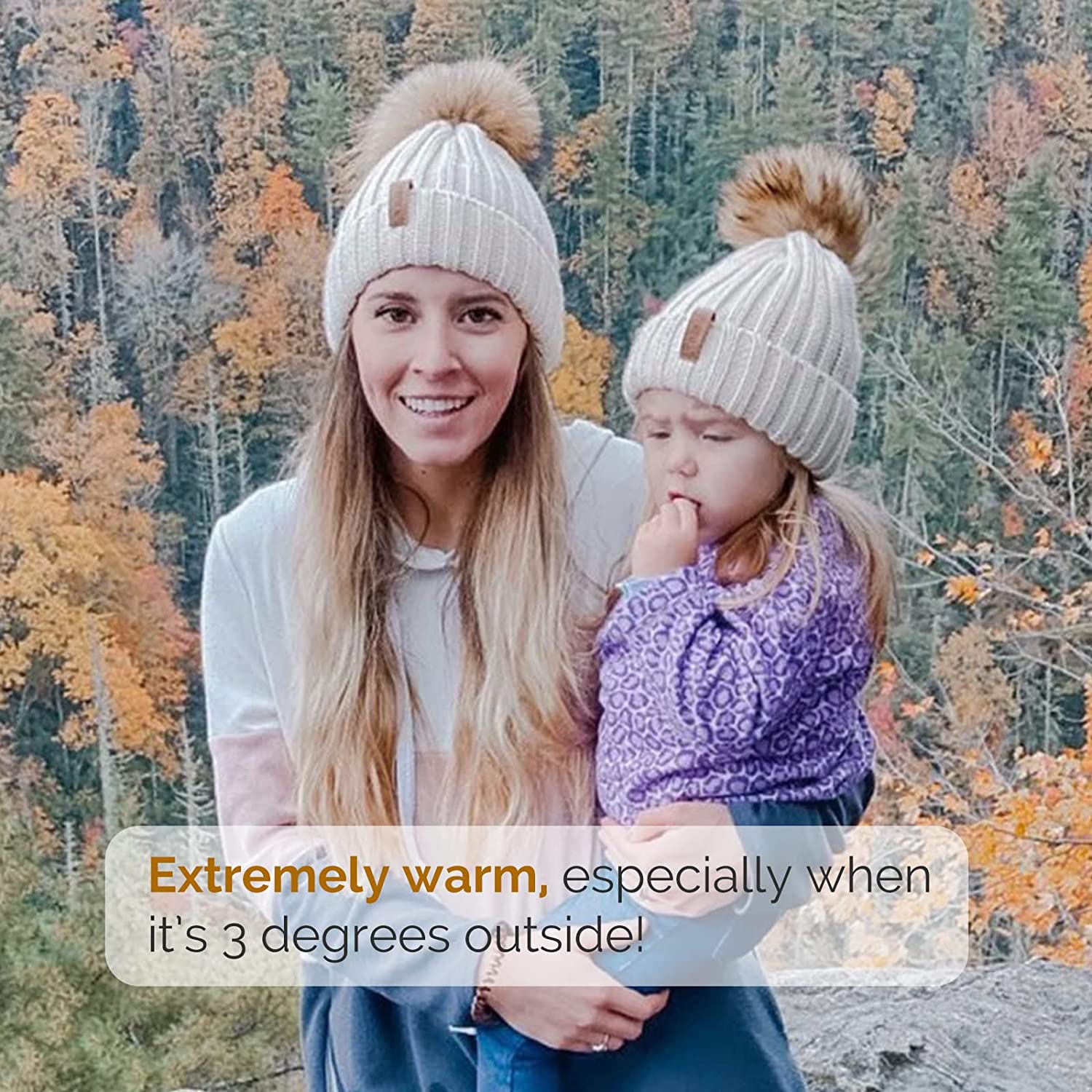 Tuque tricot d'hiver pour femmes avec revers en similifourrure molletonné pour femmes