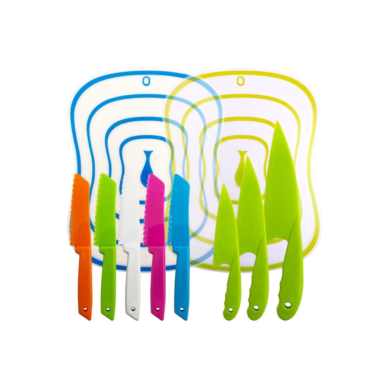 10 Packs Kitchen Knife Set, Cooking Knives with Cutting Boards for Kids and Adults -Multi Colors