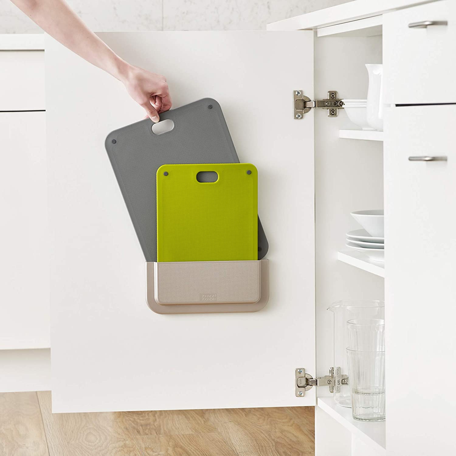 60149 DoorStore Chop Cutting Board Set with Storage Case 3M Adhesive Wall and Cabinet Door Mount 2-Piece