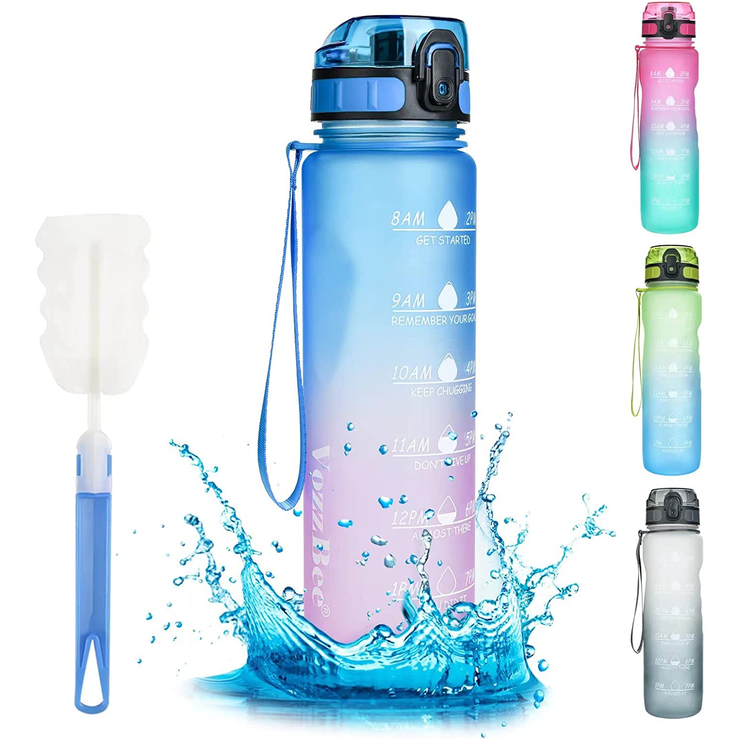 Water Bottles, 32oz Motivational Water Bottle with Time Markings, Leakproof Tritan Sports Water Bottle