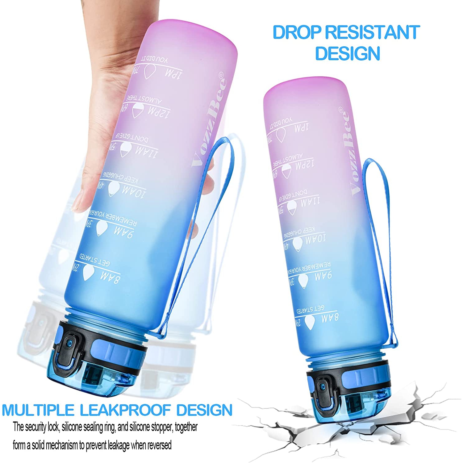 Water Bottles, 32oz Motivational Water Bottle with Time Markings, Leakproof Tritan Sports Water Bottle