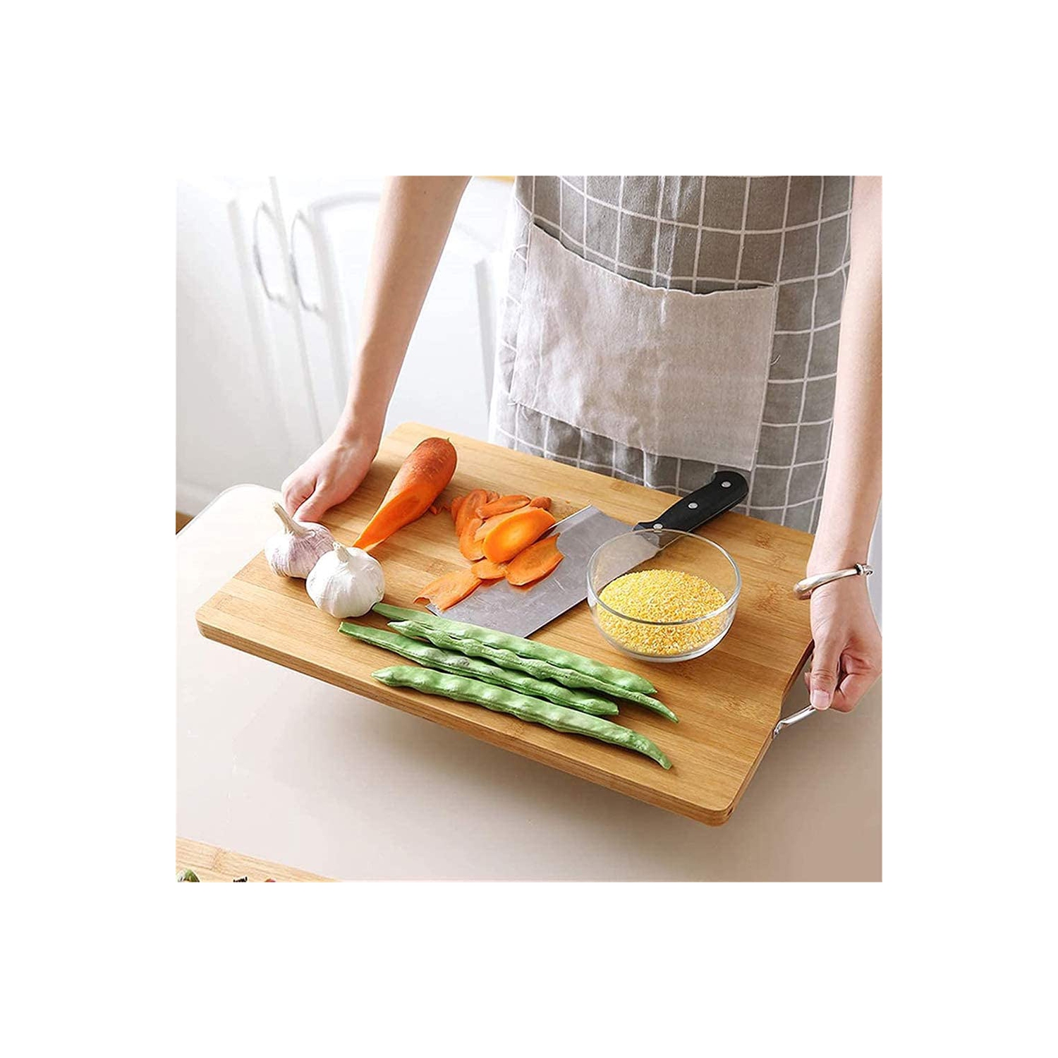 Planches à découper en bambou pour la cuisine, planches à découper résistantes aux taches et aux odeurs avec poignées à prise facile pour la