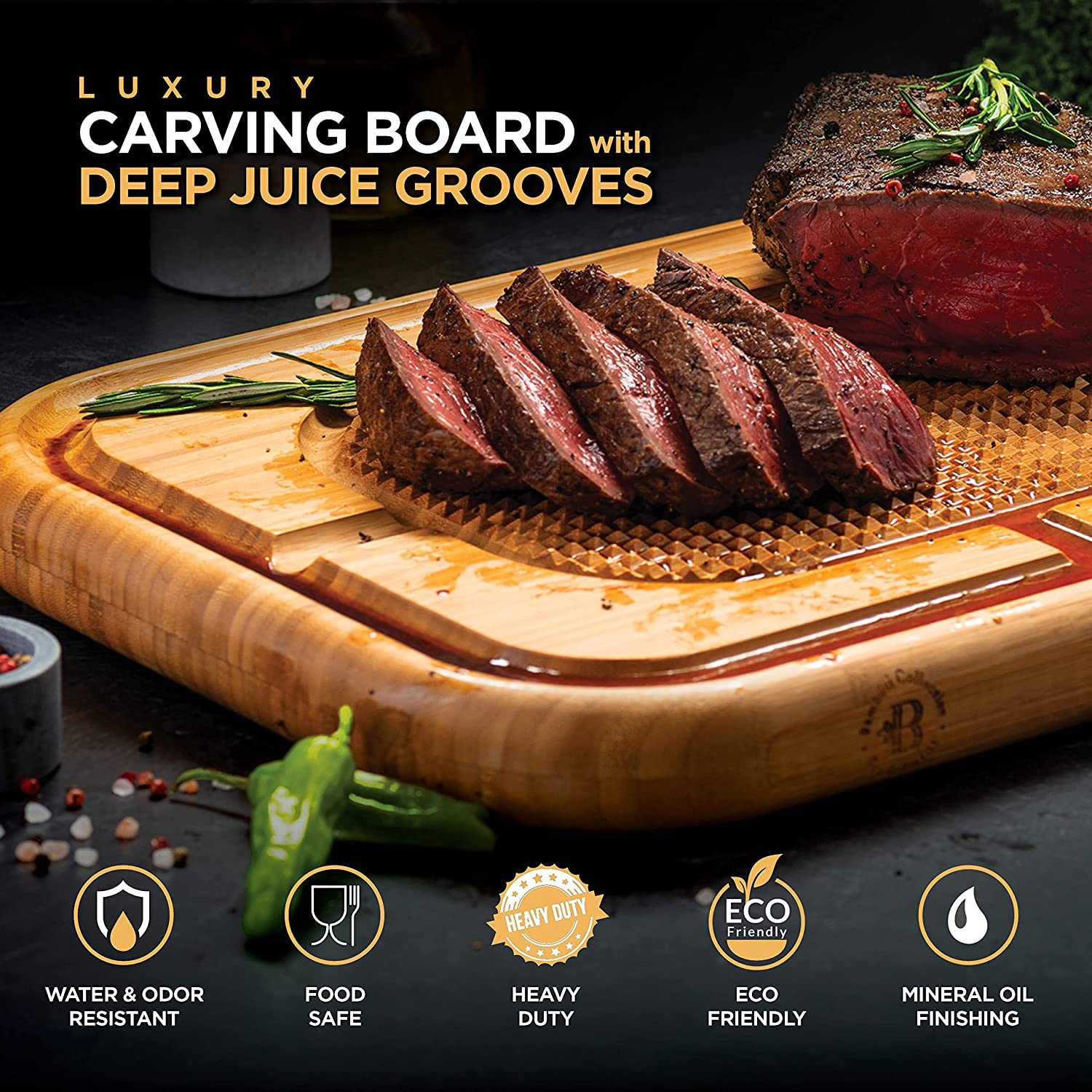 Meat Carving Cutting Board - Bamboo Cutting Board with Juice Groove - Kitchen Wood Chopping Board for Meat - Heavy