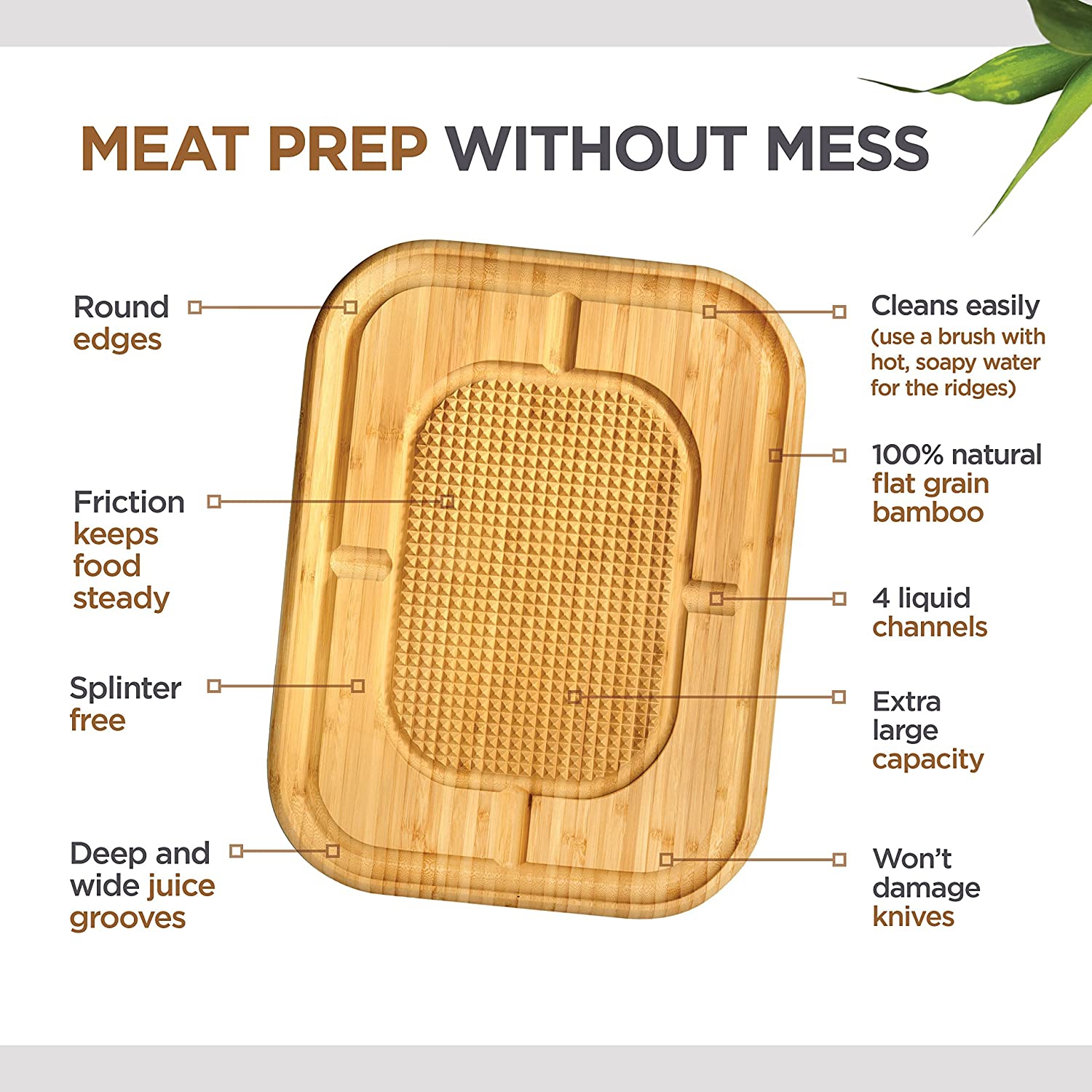 Meat Carving Cutting Board - Bamboo Cutting Board with Juice Groove - Kitchen Wood Chopping Board for Meat - Heavy
