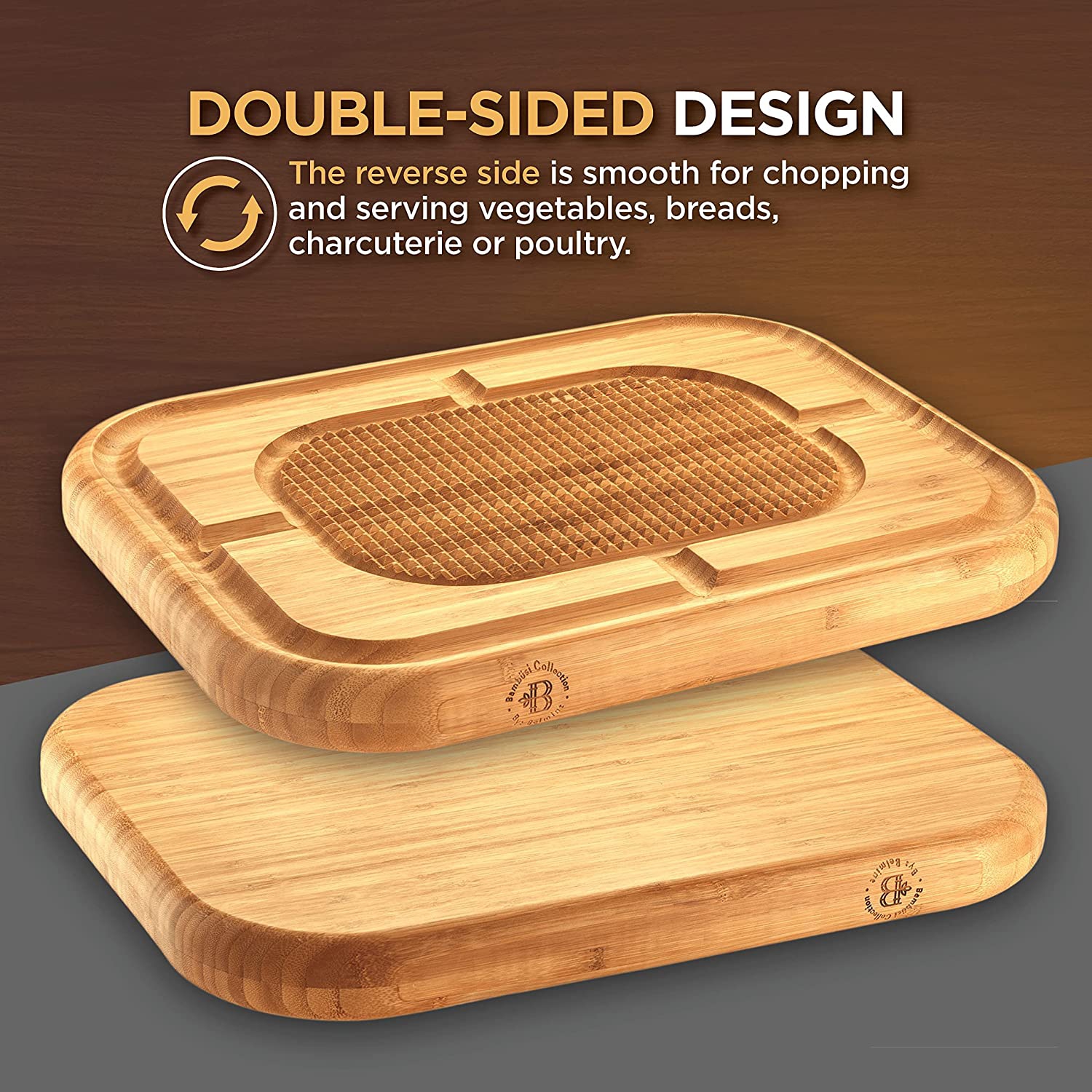 Meat Carving Cutting Board - Bamboo Cutting Board with Juice Groove - Kitchen Wood Chopping Board for Meat - Heavy