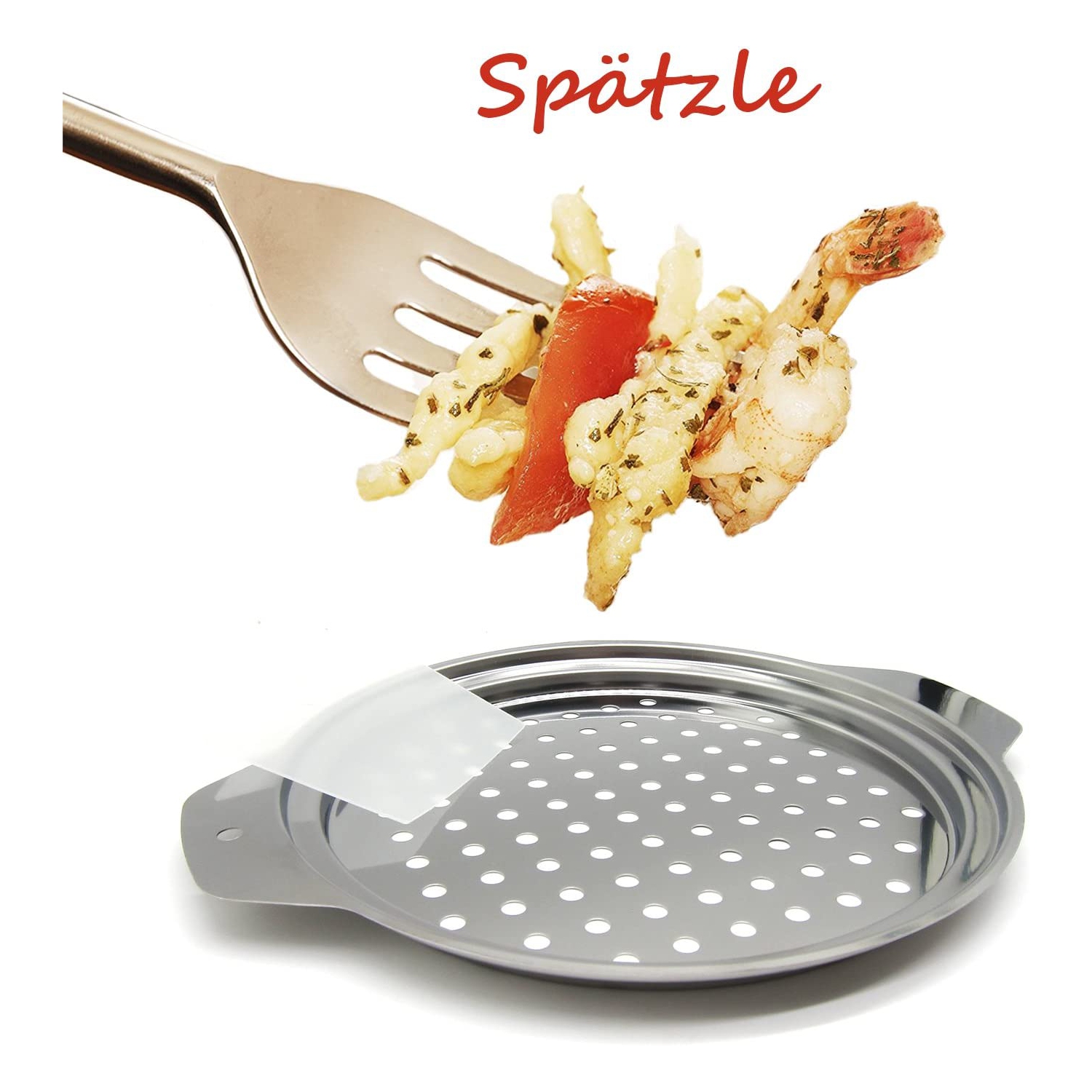 Stainless Steel Spaetzle Maker Lid with Scraper Traditional German Egg Noodle Maker Pan Pot Spaghetti Strainer