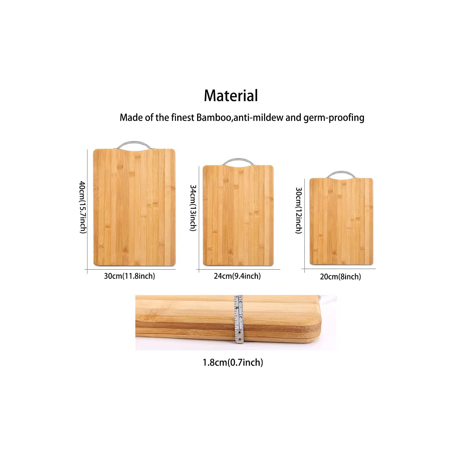 Planches à découper en bambou pour la cuisine, planches à découper résistantes aux taches et aux odeurs avec poignées à prise facile pour la