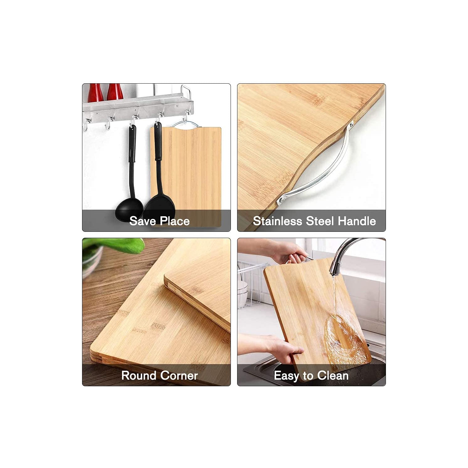 Planches à découper en bambou pour la cuisine, planches à découper résistantes aux taches et aux odeurs avec poignées à prise facile pour la