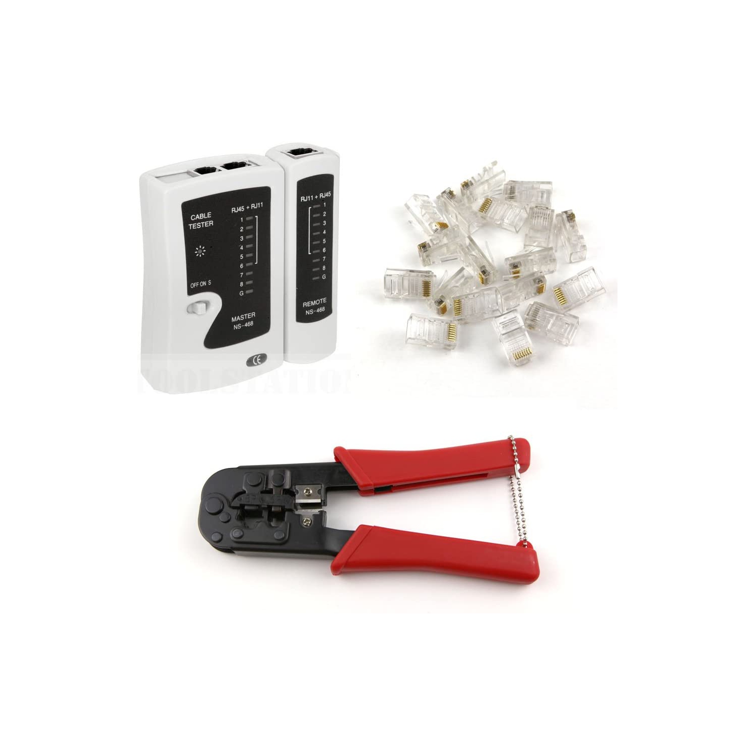 (TM) RJ45 CAT5, ensemble d'outils réseau de réseau local CAT6, testeur de câble et pince à sertir + 50 connecteurs inclus.