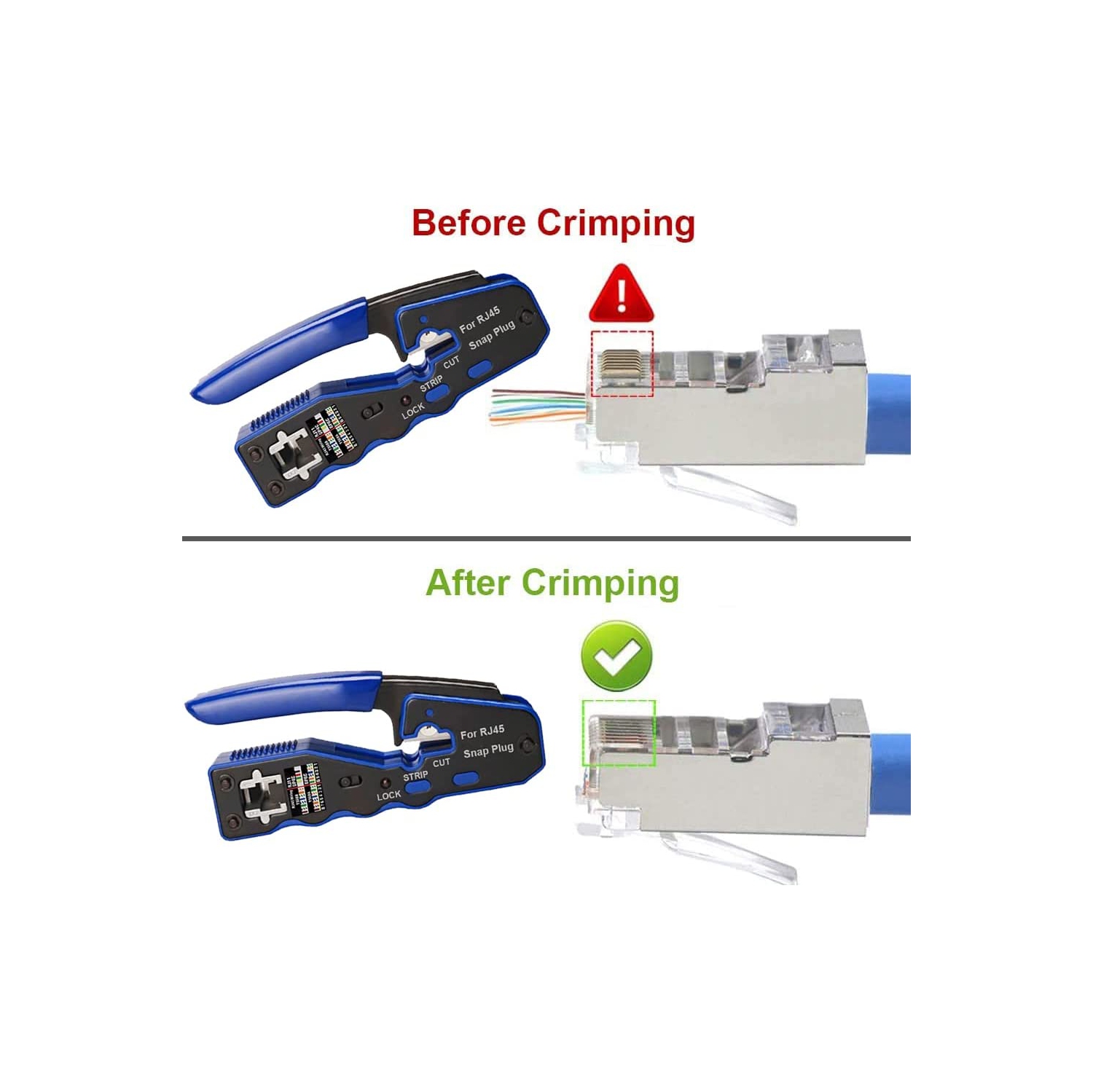 TAIWAIN RJ45 Crimp Network Tool for Cat5 Cat6 Pass Through Stripper Cutter Tool Kit, Wire Crimping Cutter Cable Tester,