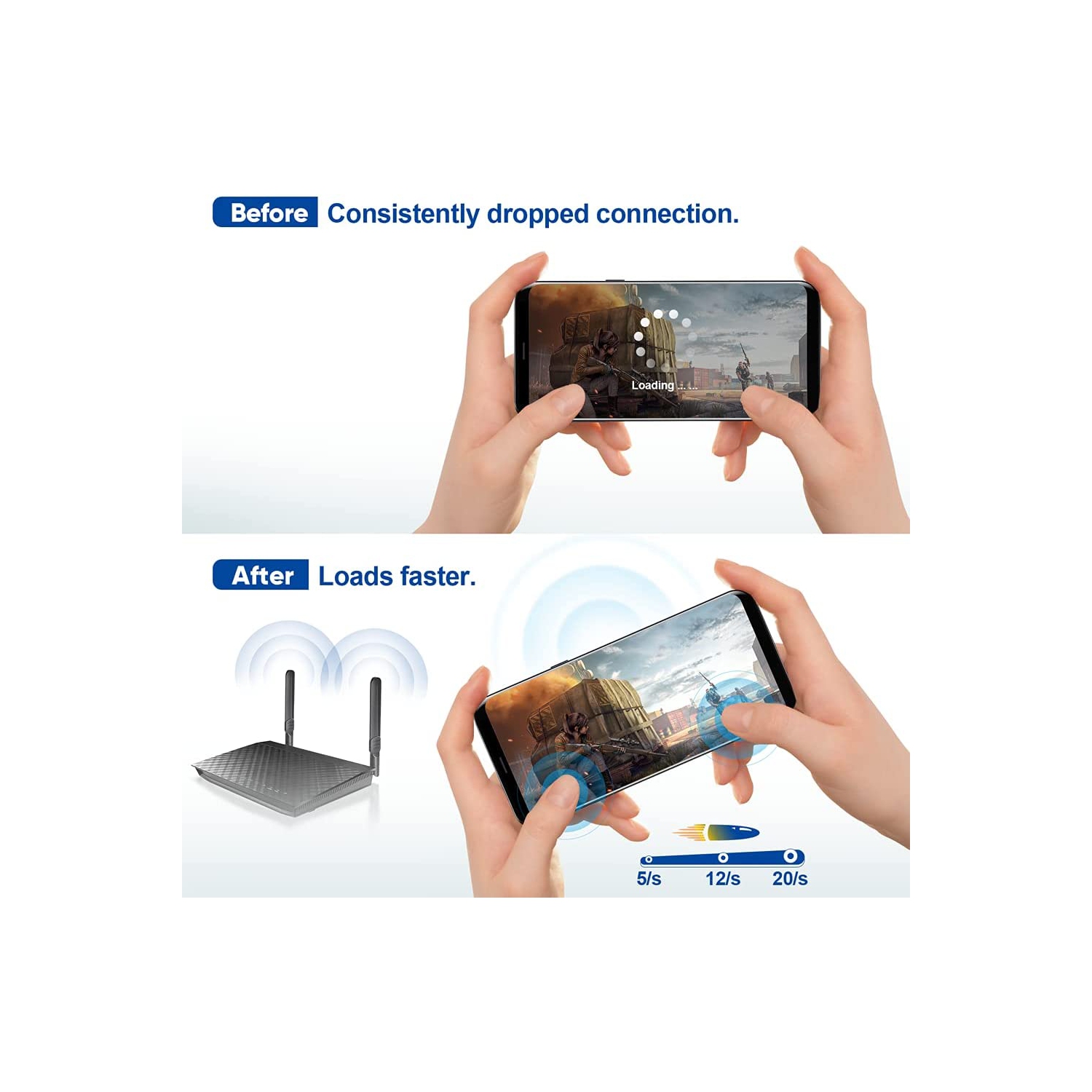 Wi-Fi bibande 2,4 GHz 5 GHz 5,8 GHz 8 dBi MIMO RP-SMA mâle pour répéteur de signal amplificateur de routeur Wi-Fi