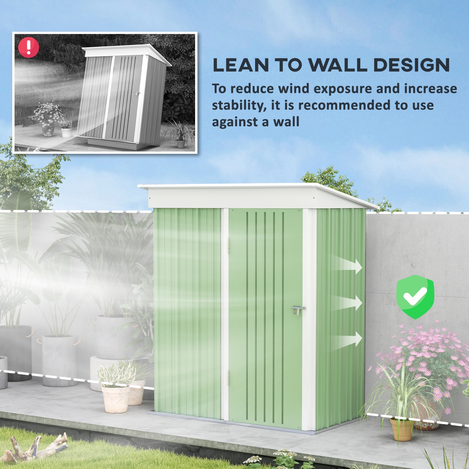 Outsunny 5' x 3' Steel Outdoor Storage Shed, Lean-to Garden Shed with Adjustable Shelf, Foundation Kit, Lock and Gloves for Lawn Mower, Tool, Patio,