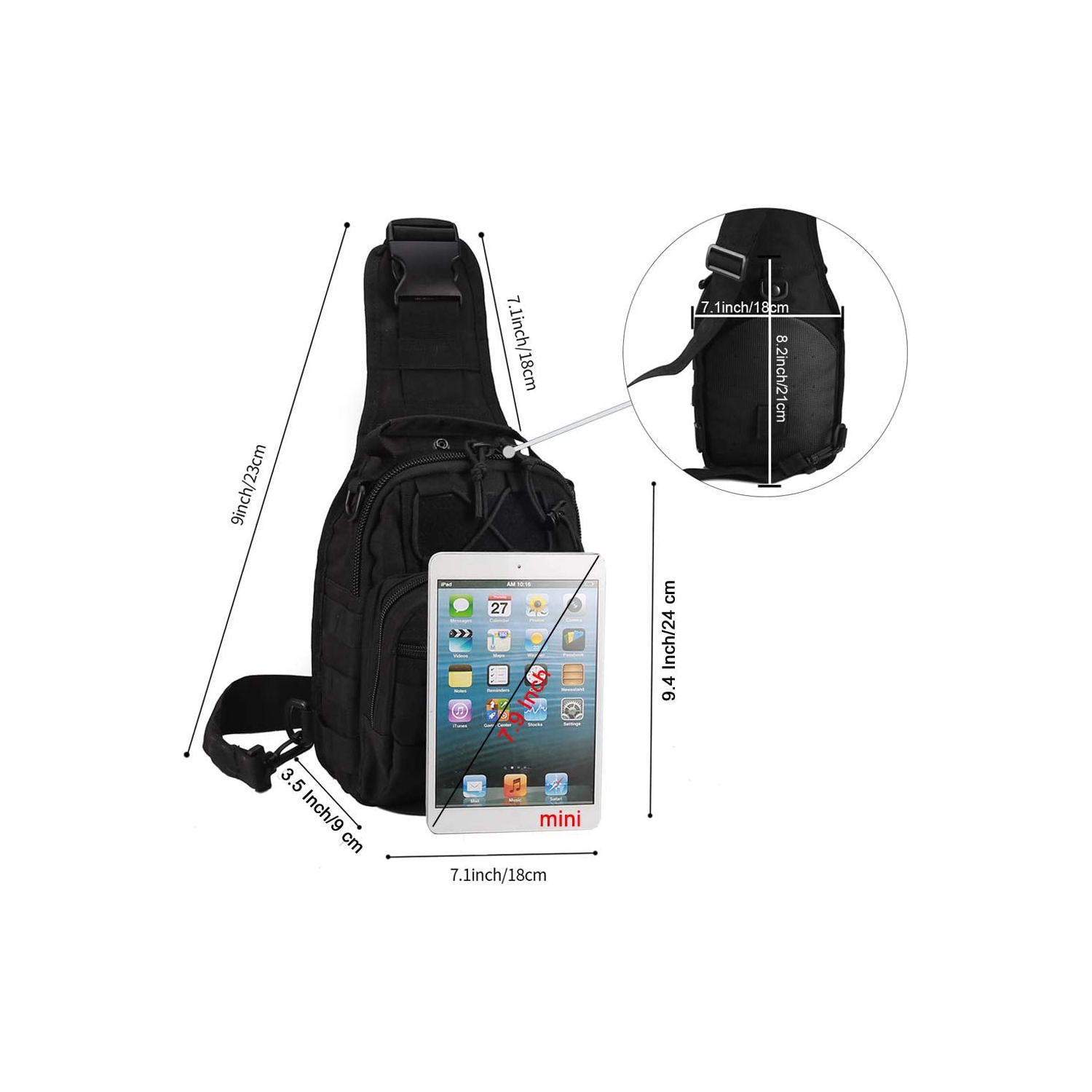 Sac à bandoulière tactique, sac à dos à bandoulière militaire de 1000D