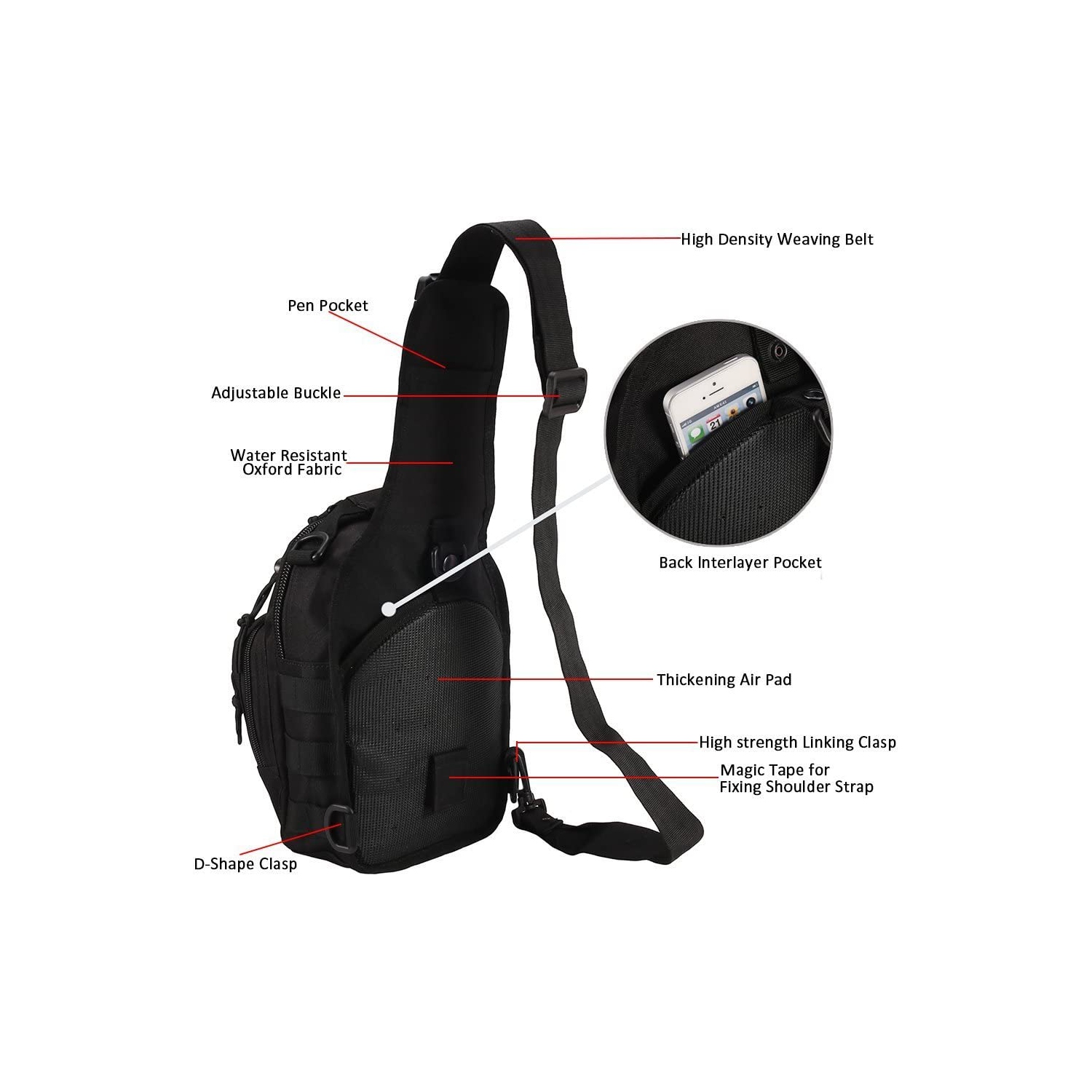 Sac à bandoulière tactique, sac à dos à bandoulière militaire de 1000D