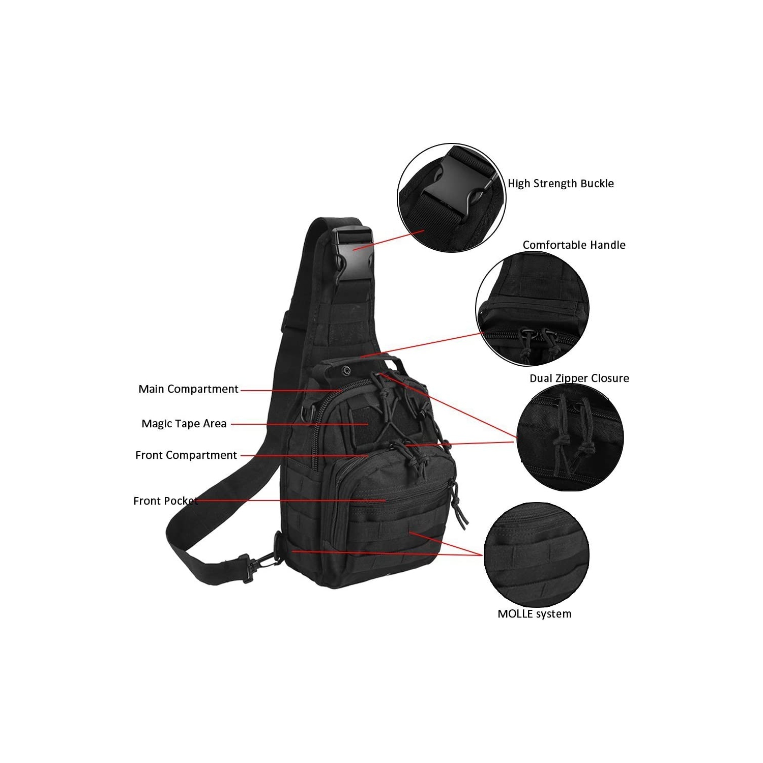 Sac à bandoulière tactique, sac à dos à bandoulière militaire de 1000D