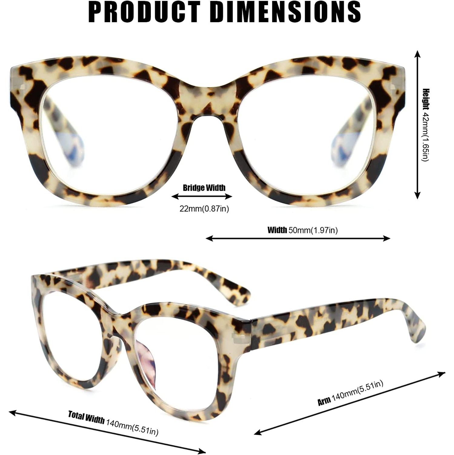 Retro Oversized Reading Glasses for Women Blue Light Blocking Computer Readers with Spring hinge Thick Frame