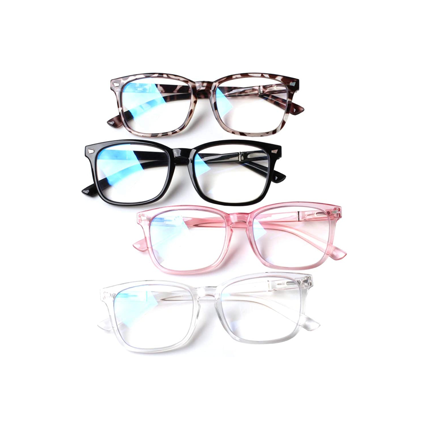 4 Pack Blue Light Blocking Reading Glasses Women Men,Spring Hinge Computer Readers,Anti UV Ray Square Nerd Eyeglasses