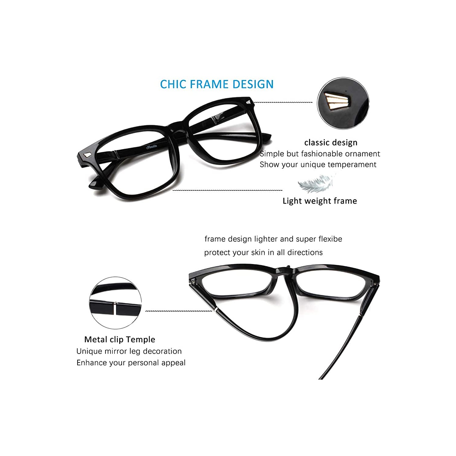 4 Pack Blue Light Blocking Reading Glasses Women Men,Spring Hinge Computer Readers,Anti UV Ray Square Nerd Eyeglasses